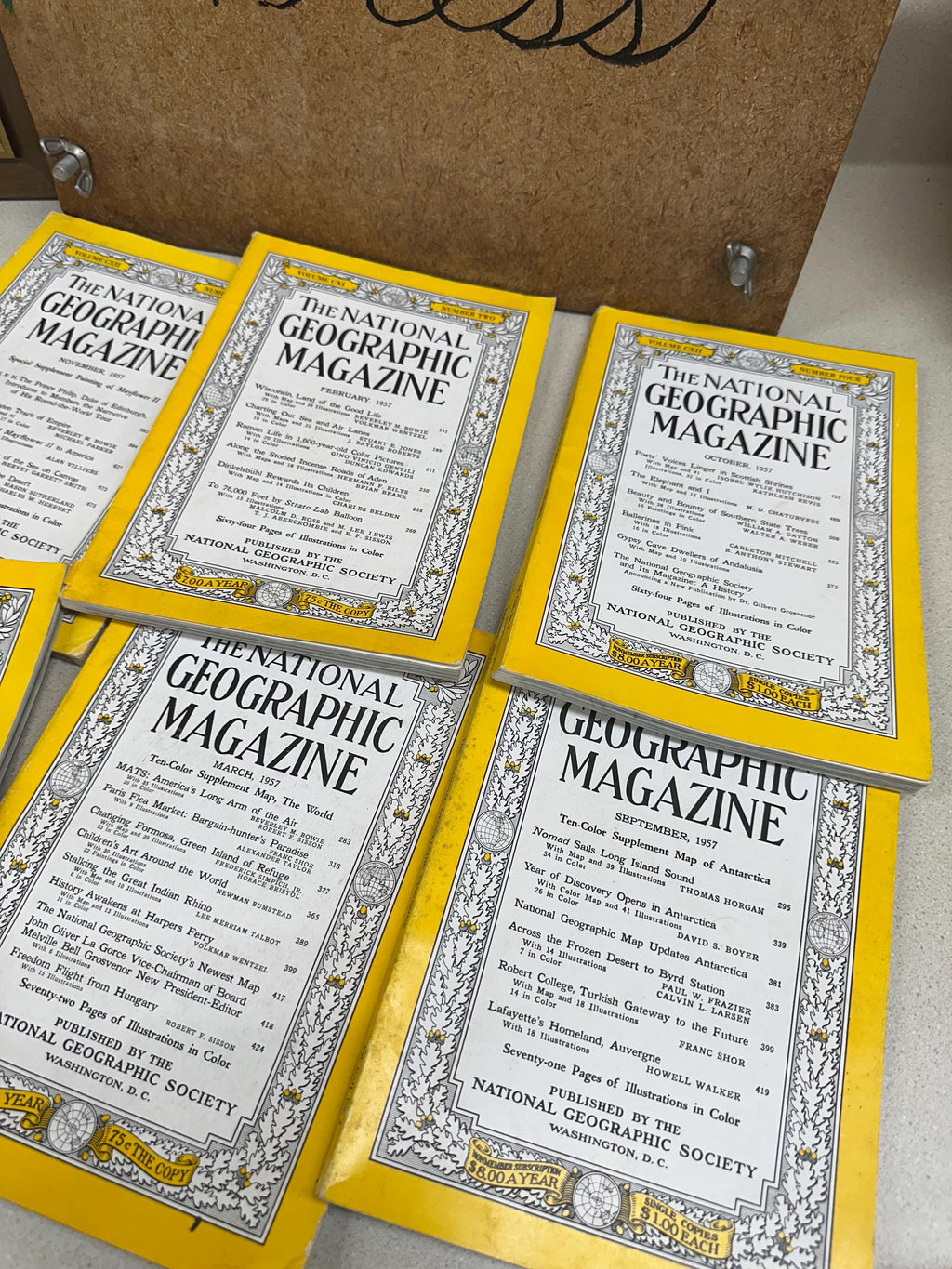 Vintage 1957 National Geographic Magazine Set: Ads, Articles, Photographs Set of 7