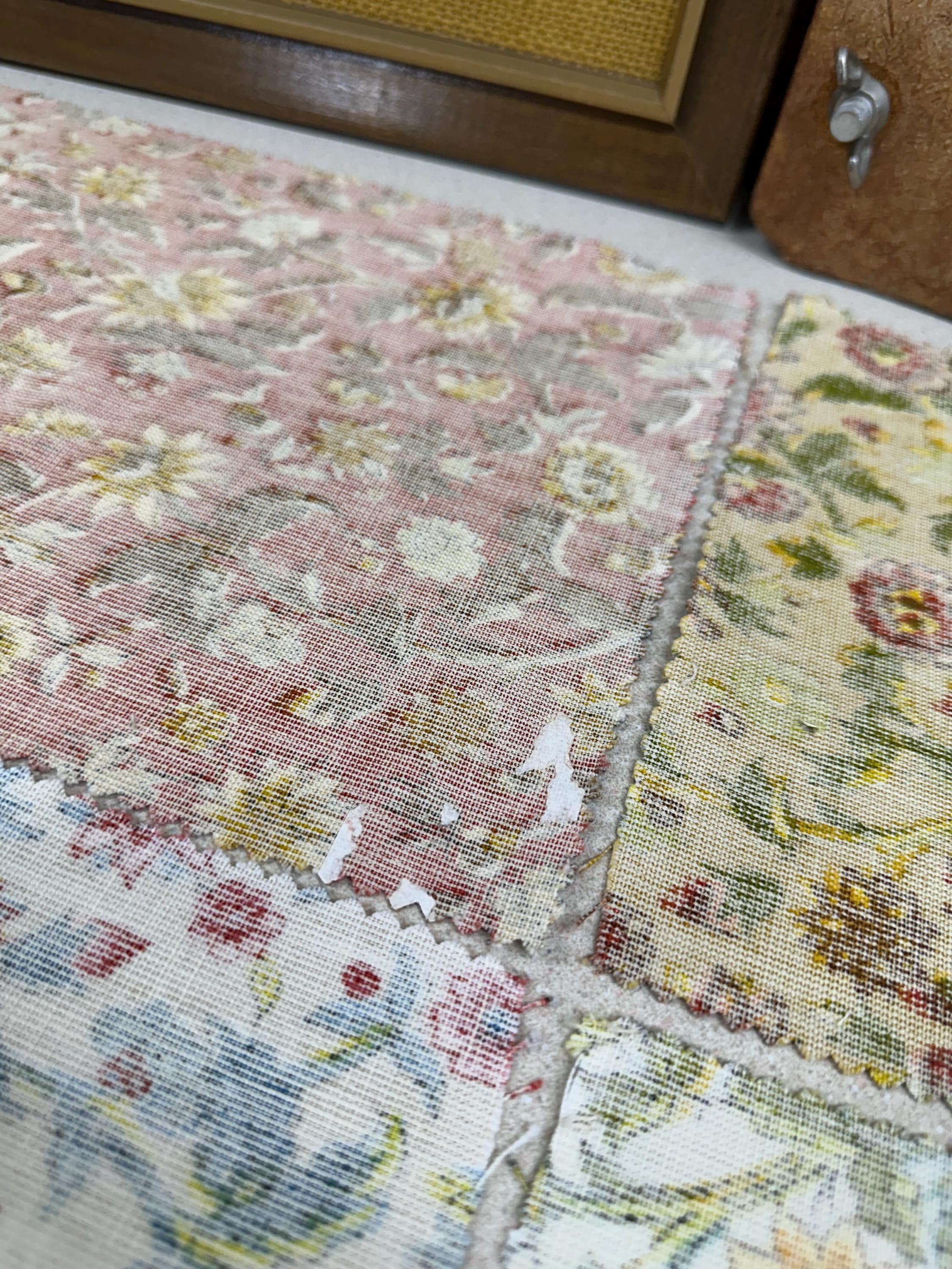 Vintage Floral Fabric Samples: Retro Textile Pieces, Set of 4