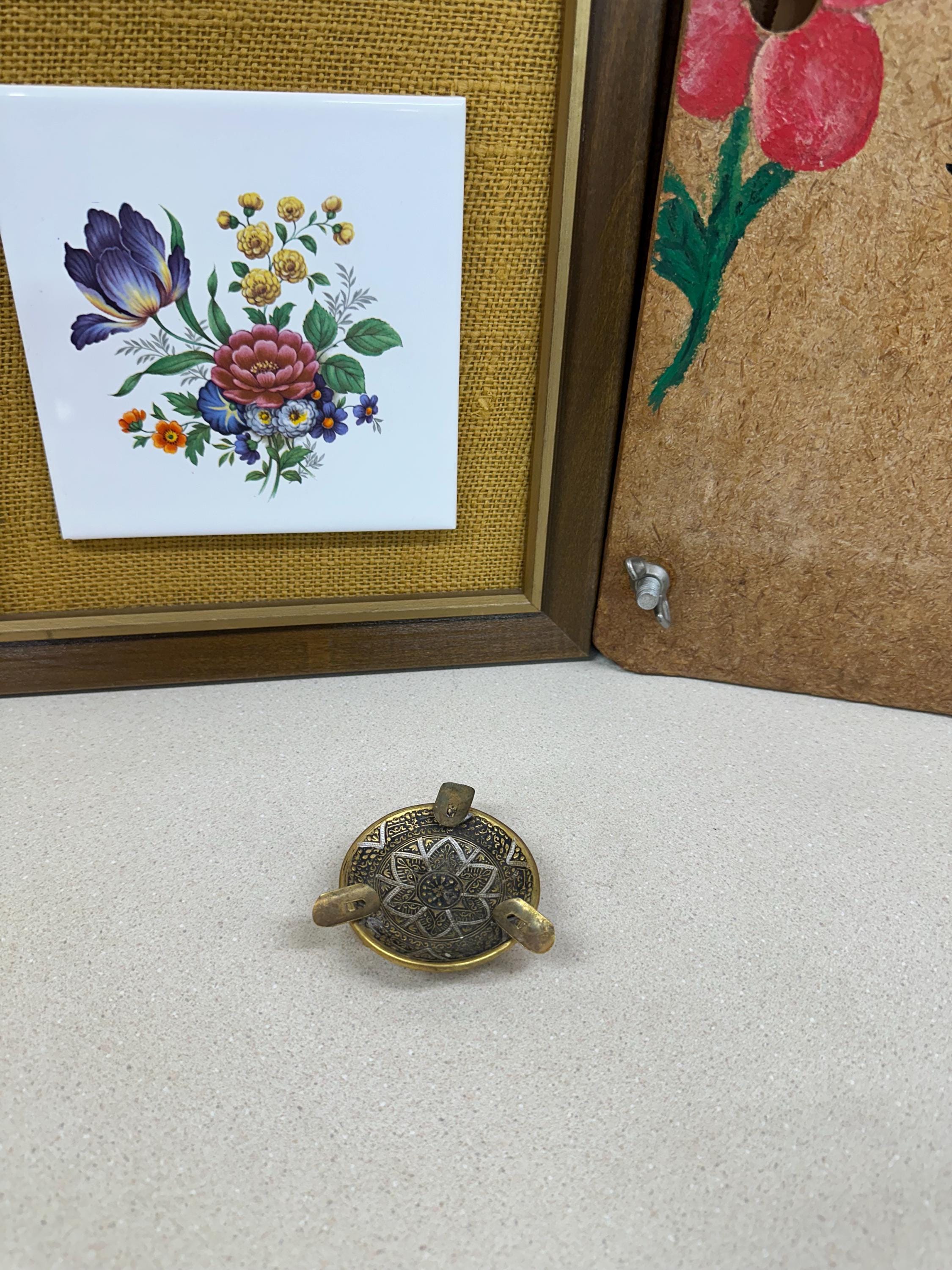 Vintage Ashtray Incense Burner Damascene Metal Gold Plate Special Occasions Trinket Dish