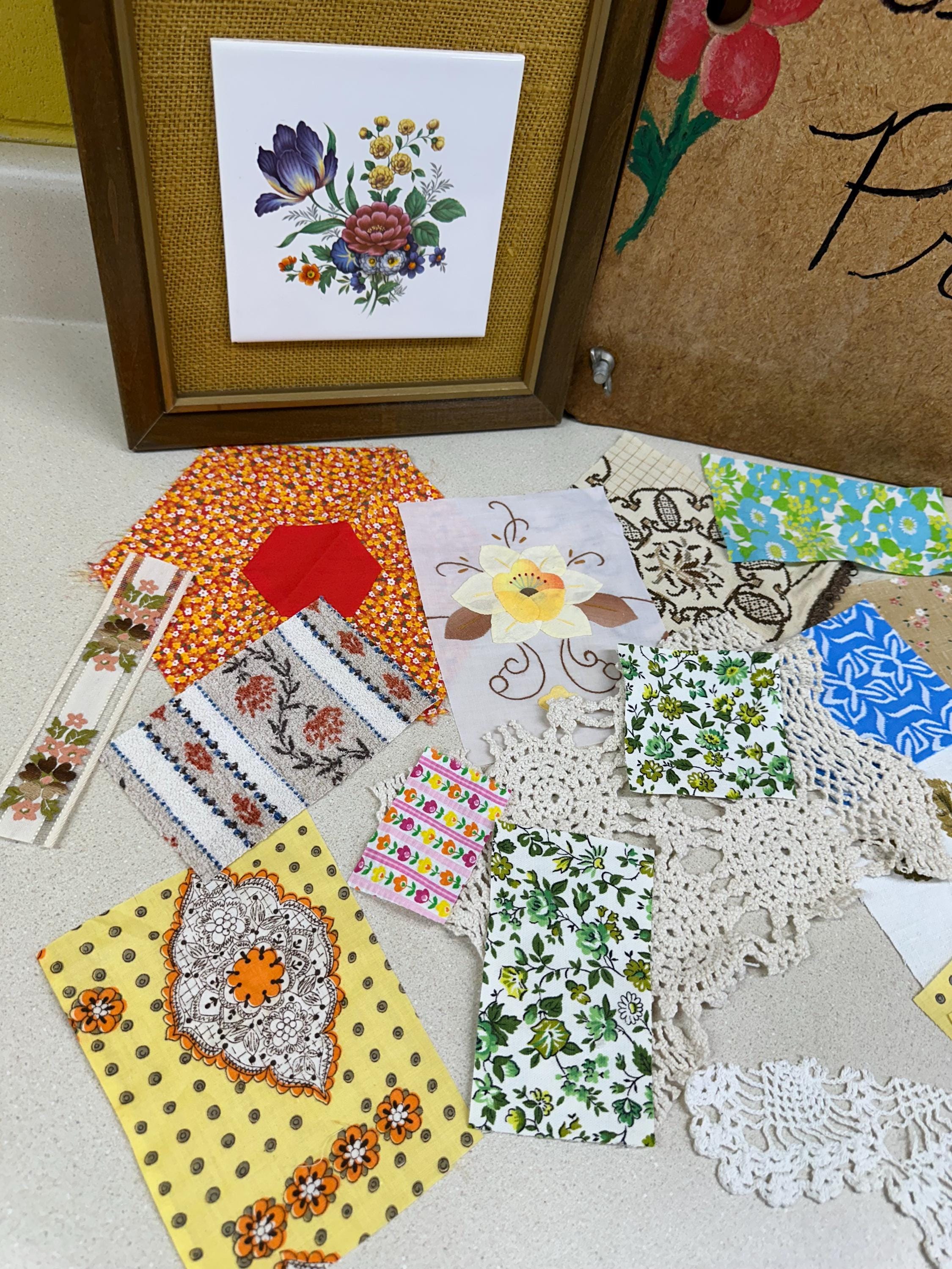 Vintage Fabric Scrap Bundle: 25+ Small Pieces for Crafts