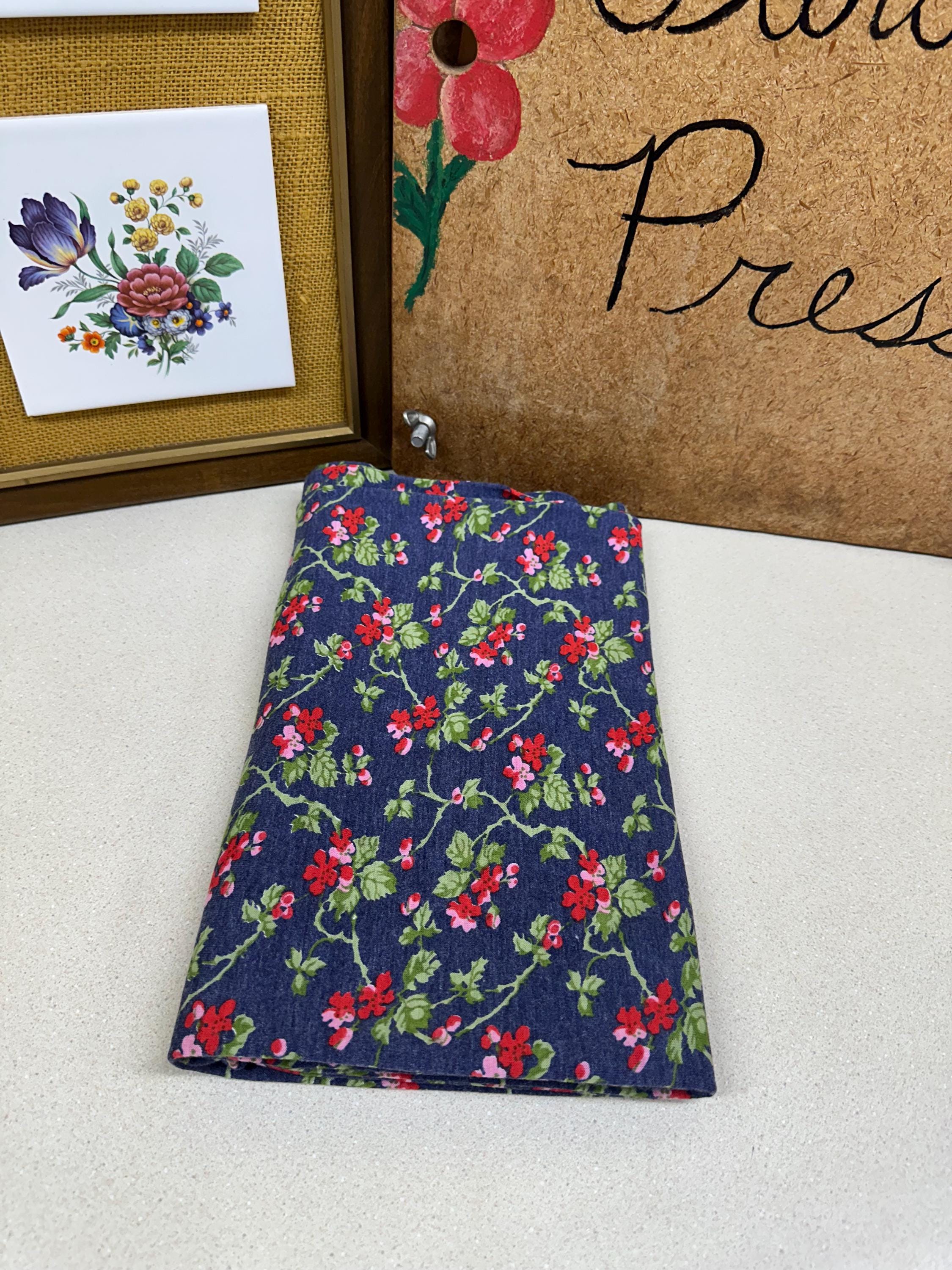 Vintage Fabric Material Vintage Textiles Blue Pink Red Green Retro Floral Design Stretchy