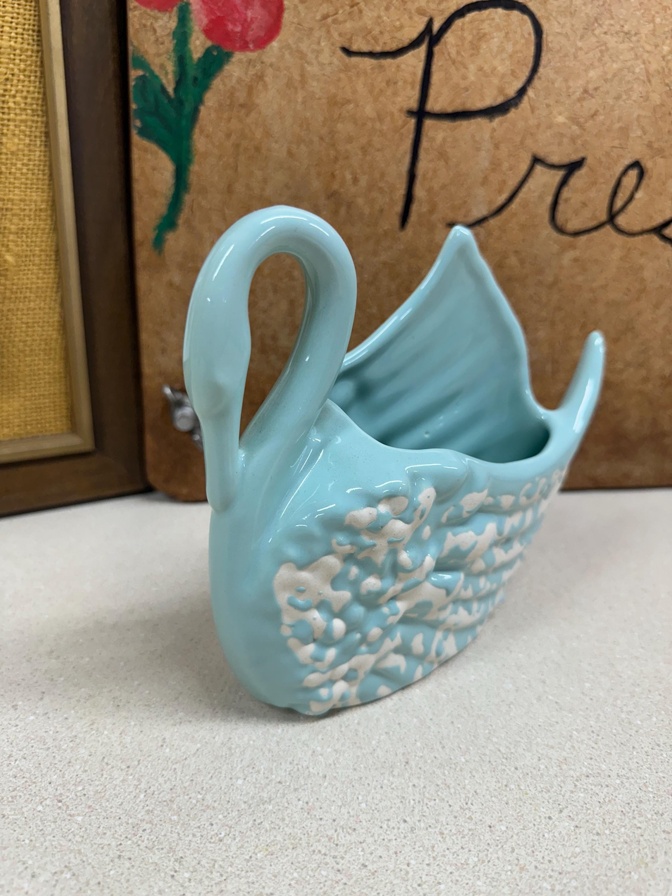 Vintage Swan Planters Pots Blue Light Blue Turquoise