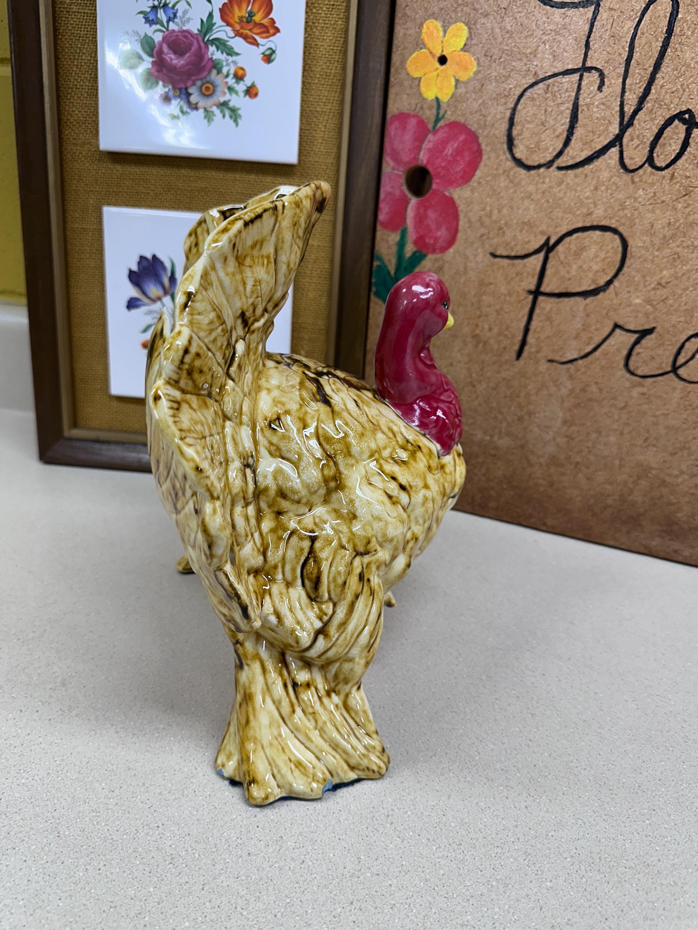 Vintage Turkey Planter Vase Floral Arrangement Retro Farmhouse Decor