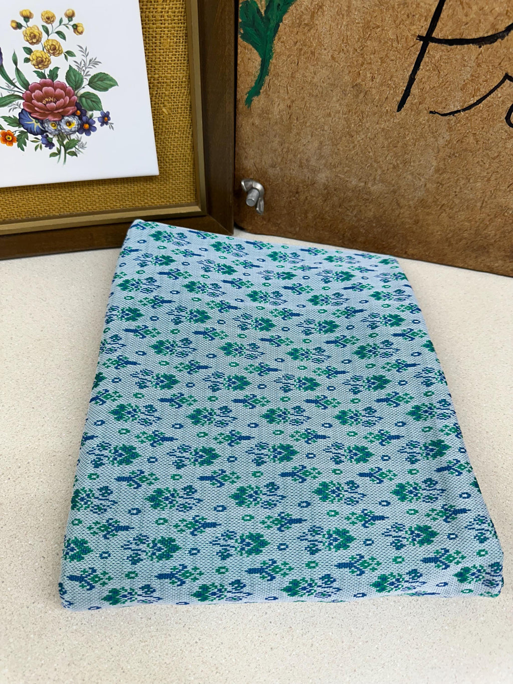 Vintage Fabric Material Vintage Textiles Blue Green Retro Design Stretchy