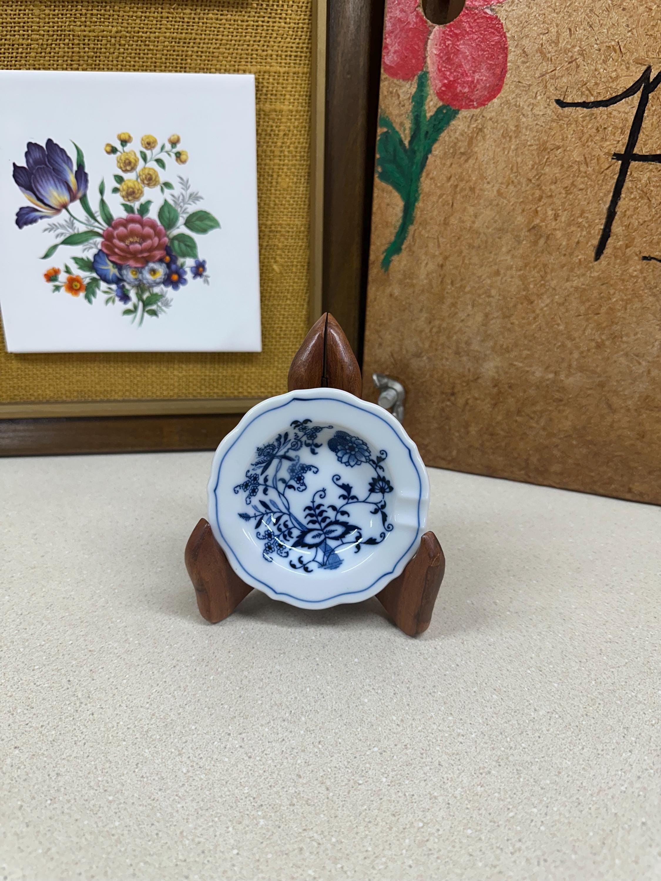 Vintage Ashtray Blue Danube Cobalt Blue and White Flowers Floral Decor Trinket Dish