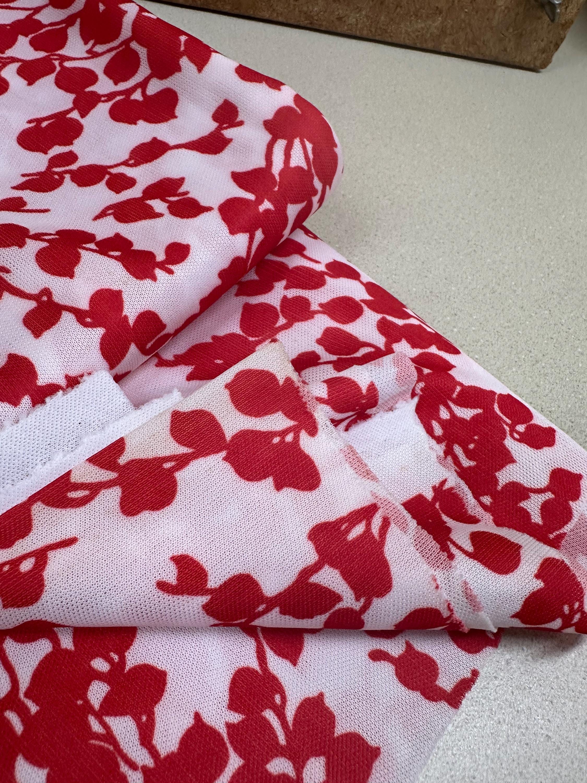 Vintage Floral Fabric: Red & White Stretchy Textiles (60x30 inches