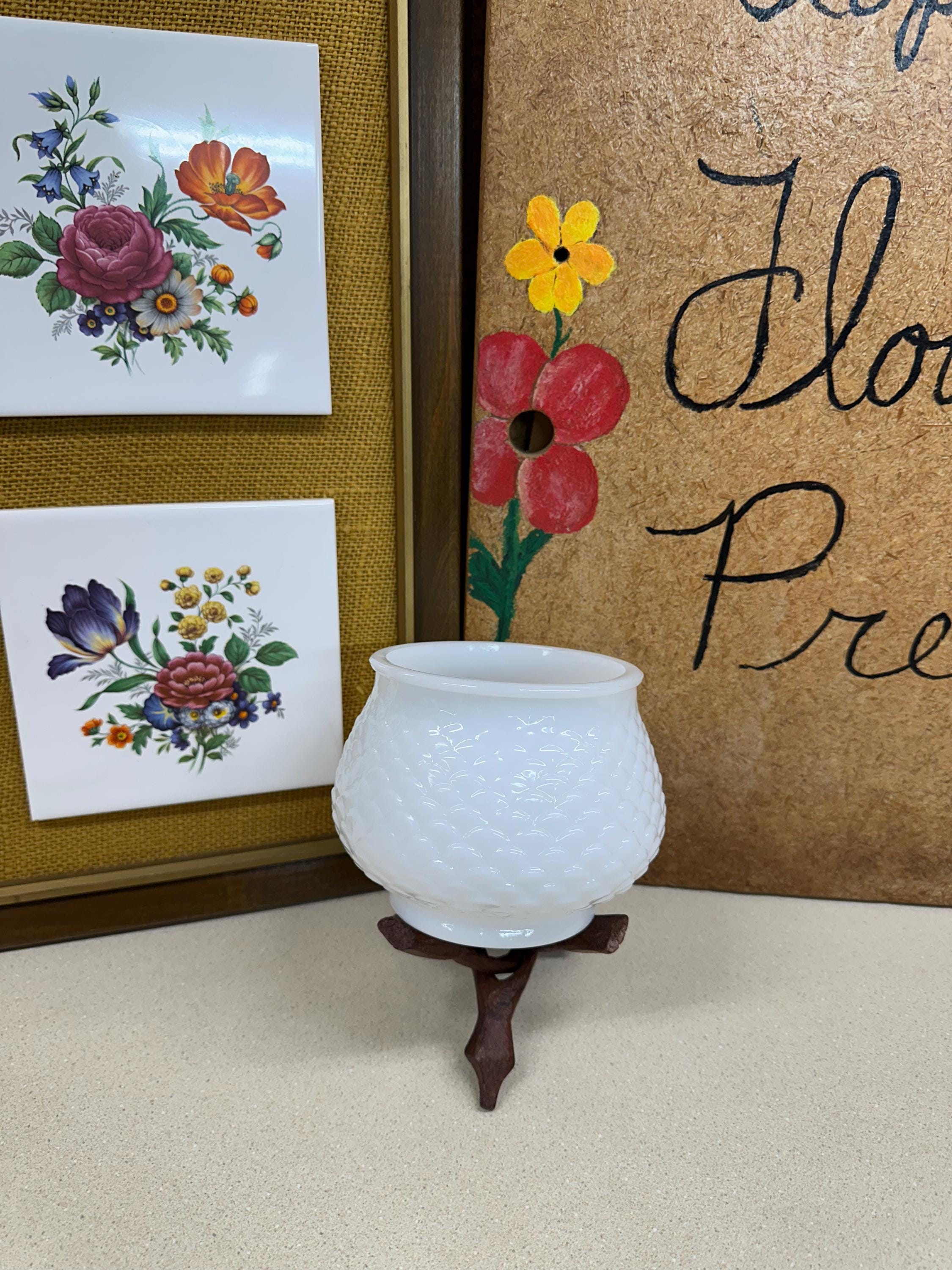 Vintage Planter White Milk Glass Vase Fish Scale Pattern Dish USA Made EO Brody