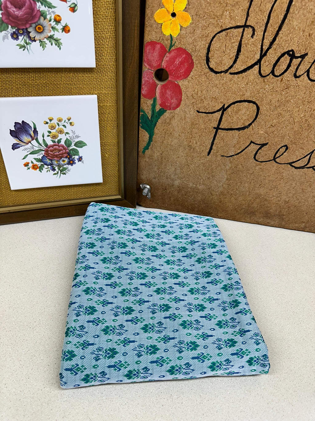 Vintage Fabric Material Vintage Textiles Blue Green Retro Design Stretchy