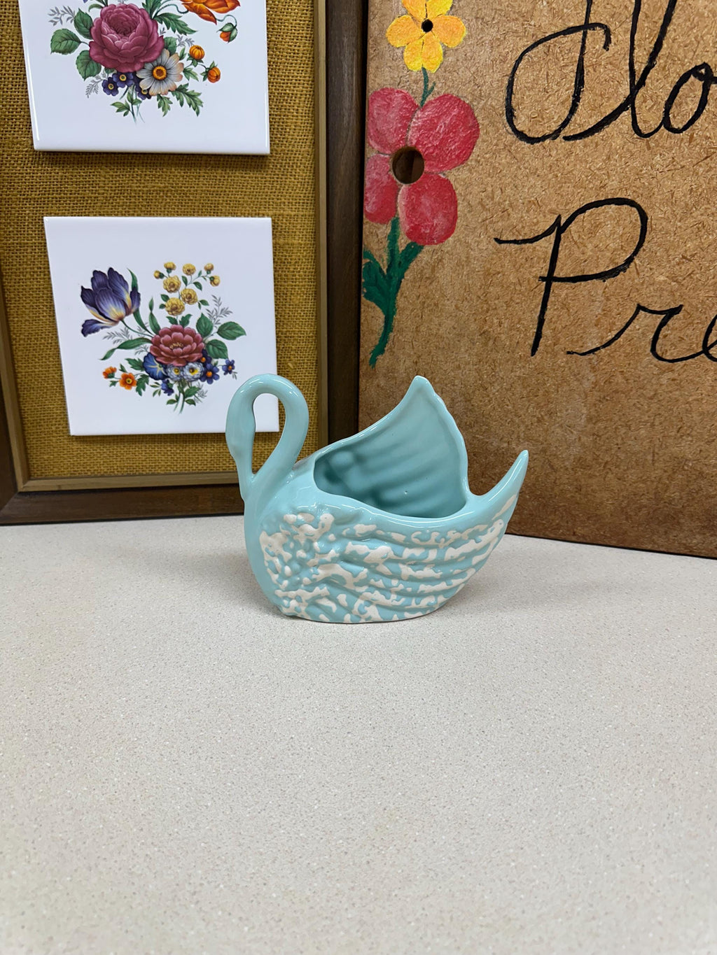 Vintage Swan Planters Pots Blue Light Blue Turquoise