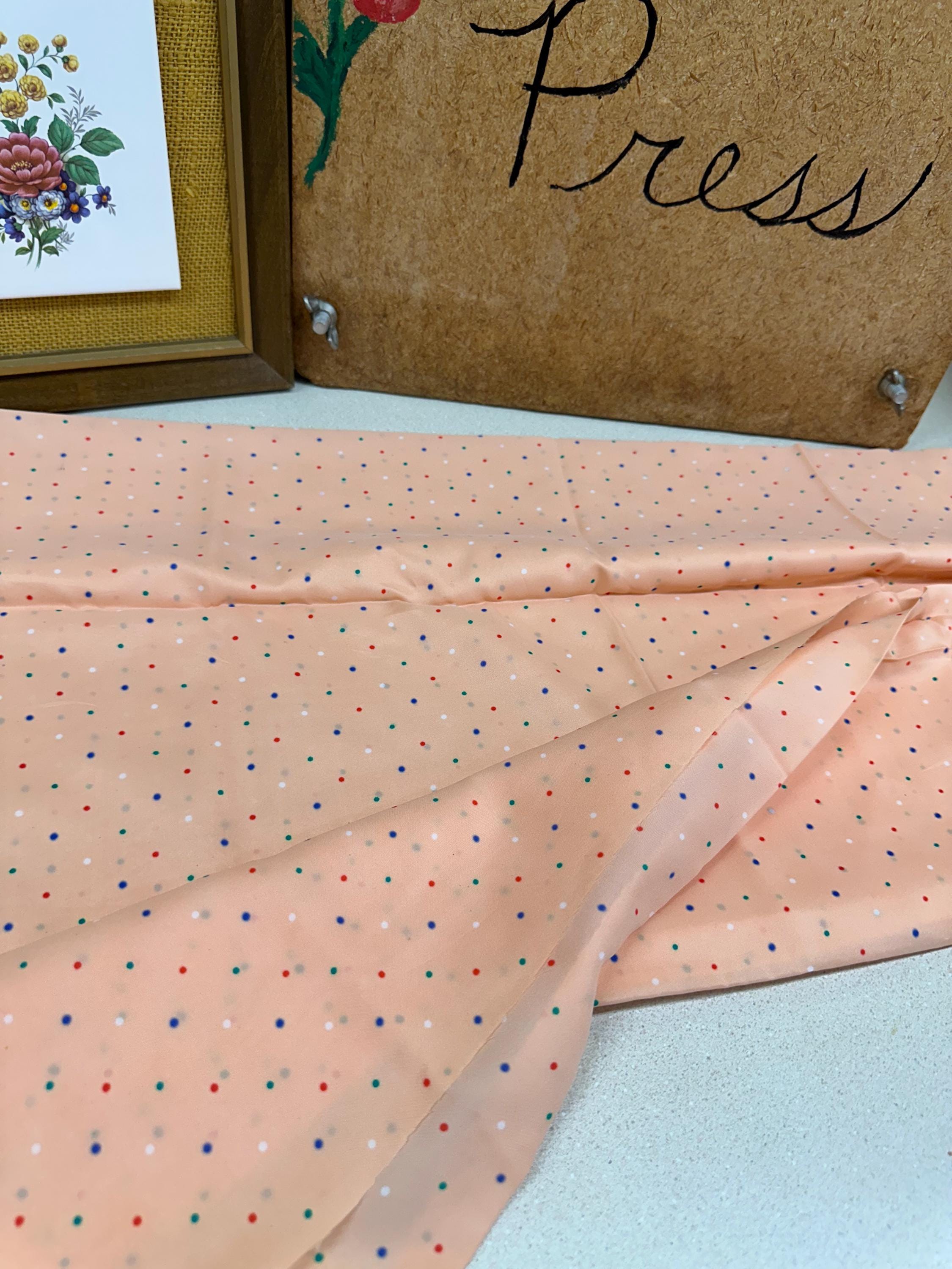Vintage Fabric Material Vintage Textiles Peach Colorful Dots Satiny Smooth