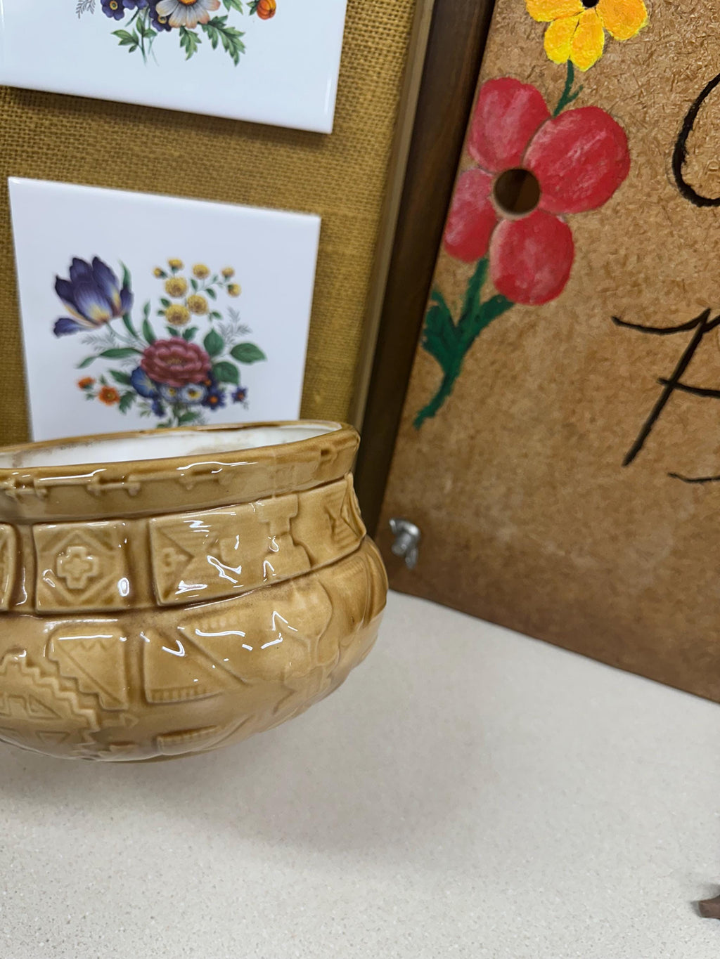 Vintage Planter/ Pot/ Plants/ Tan/ Natural/ Succulents/ Plant Vessel/ Retro/ Native American Print
