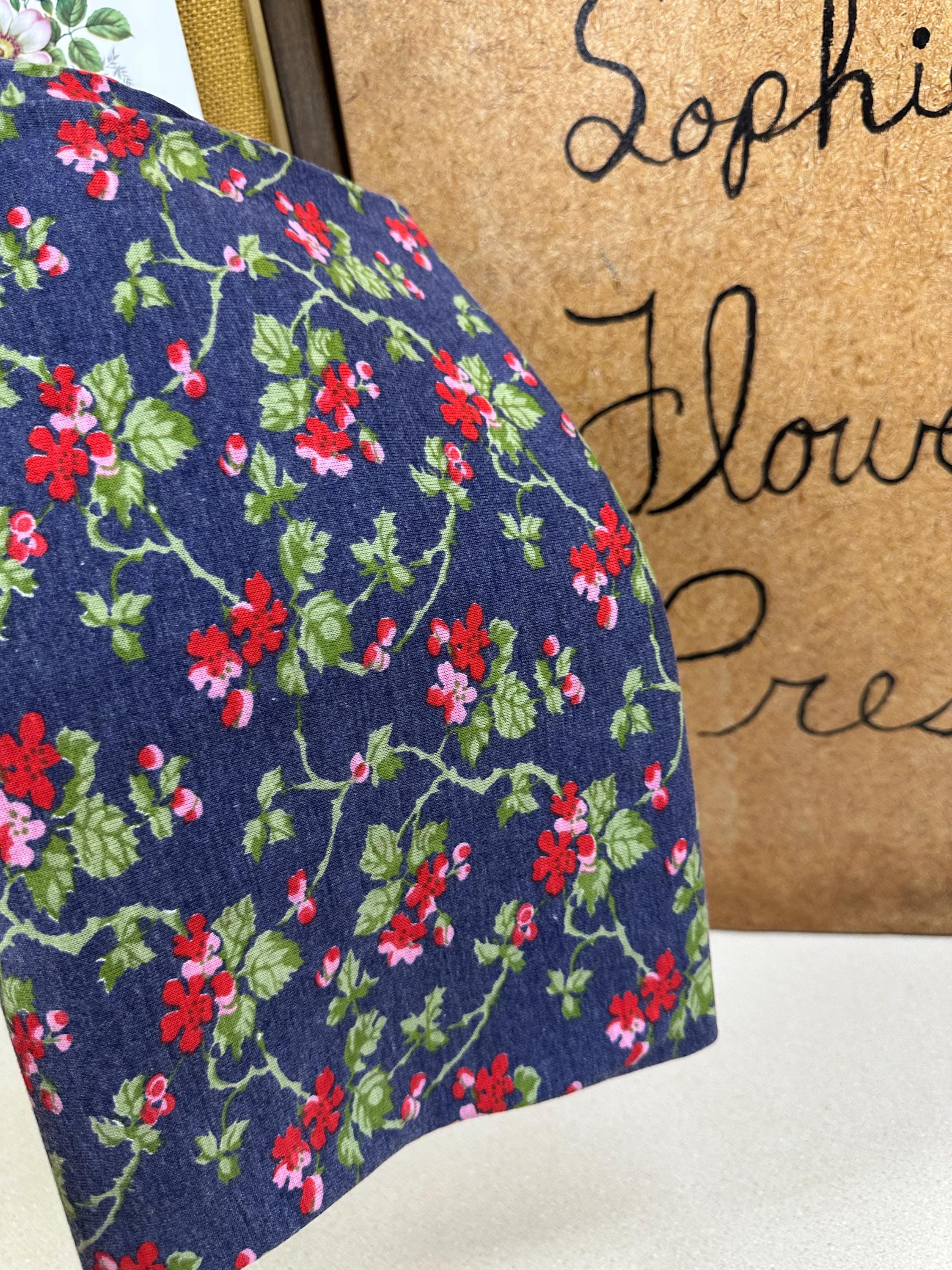 Vintage Fabric Material Vintage Textiles Blue Pink Red Green Retro Floral Design Stretchy