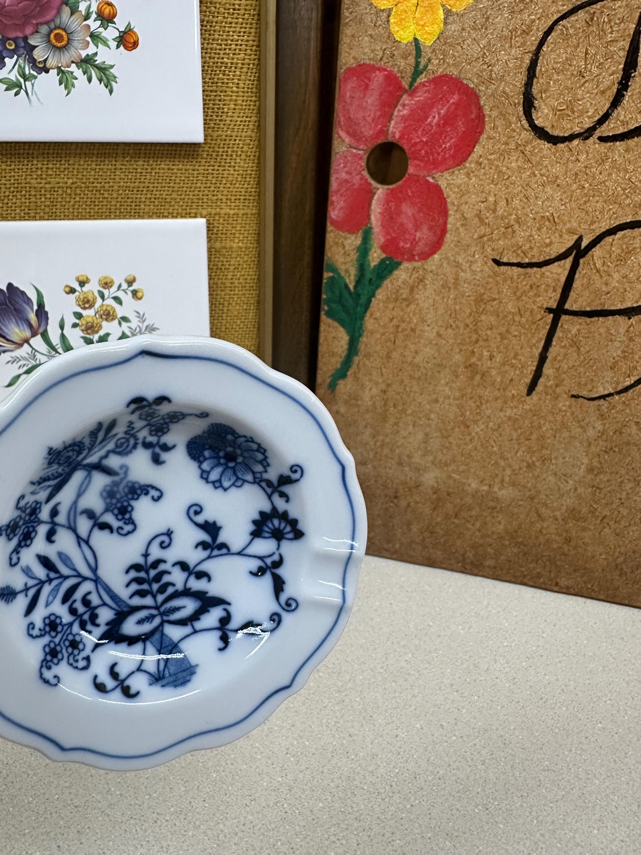 Vintage Ashtray Blue Danube Cobalt Blue and White Flowers Floral Decor Trinket Dish