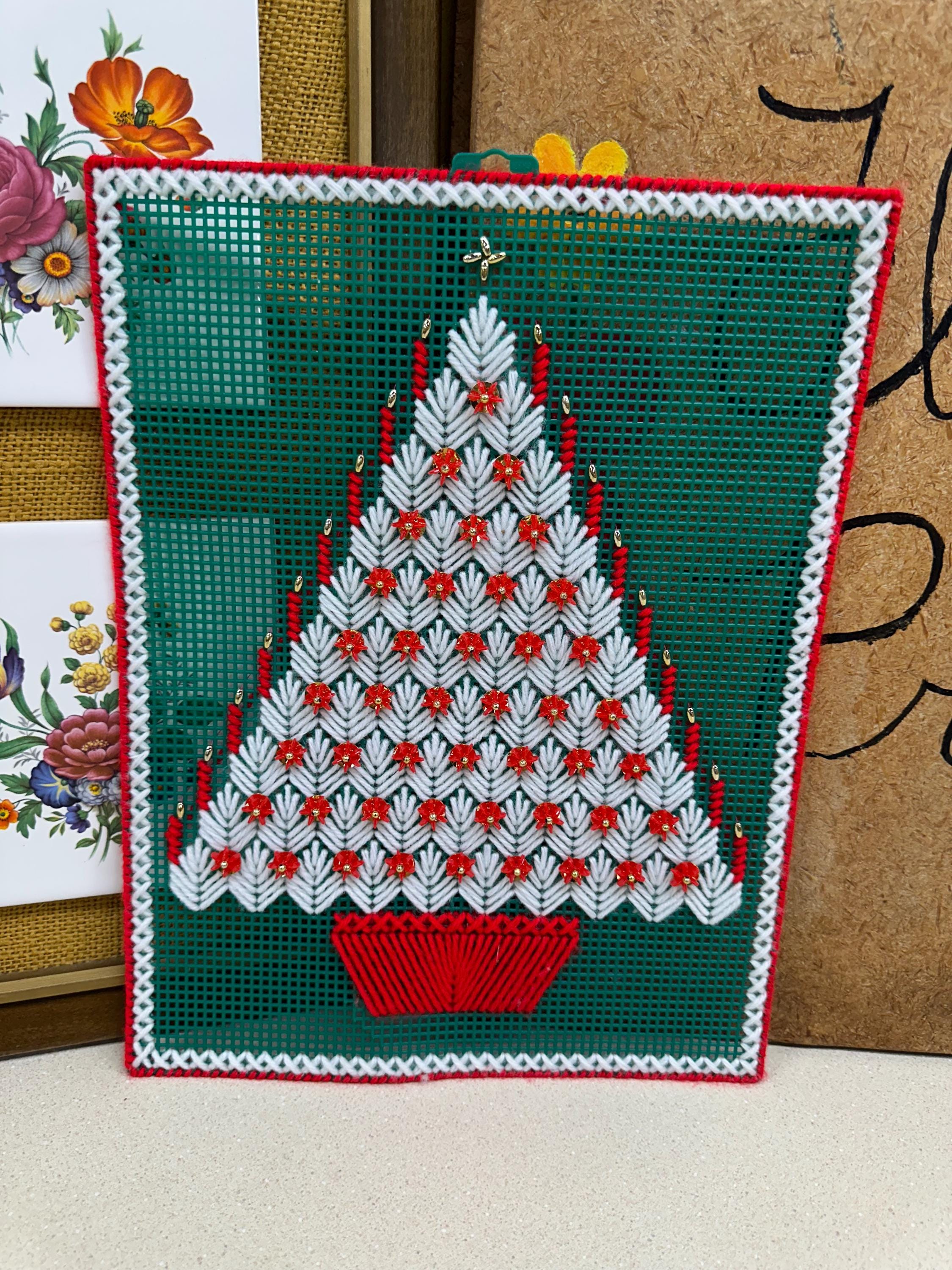 Vintage Needlepoint Christmas Tree Wall Hanging: Retro Holiday Decor