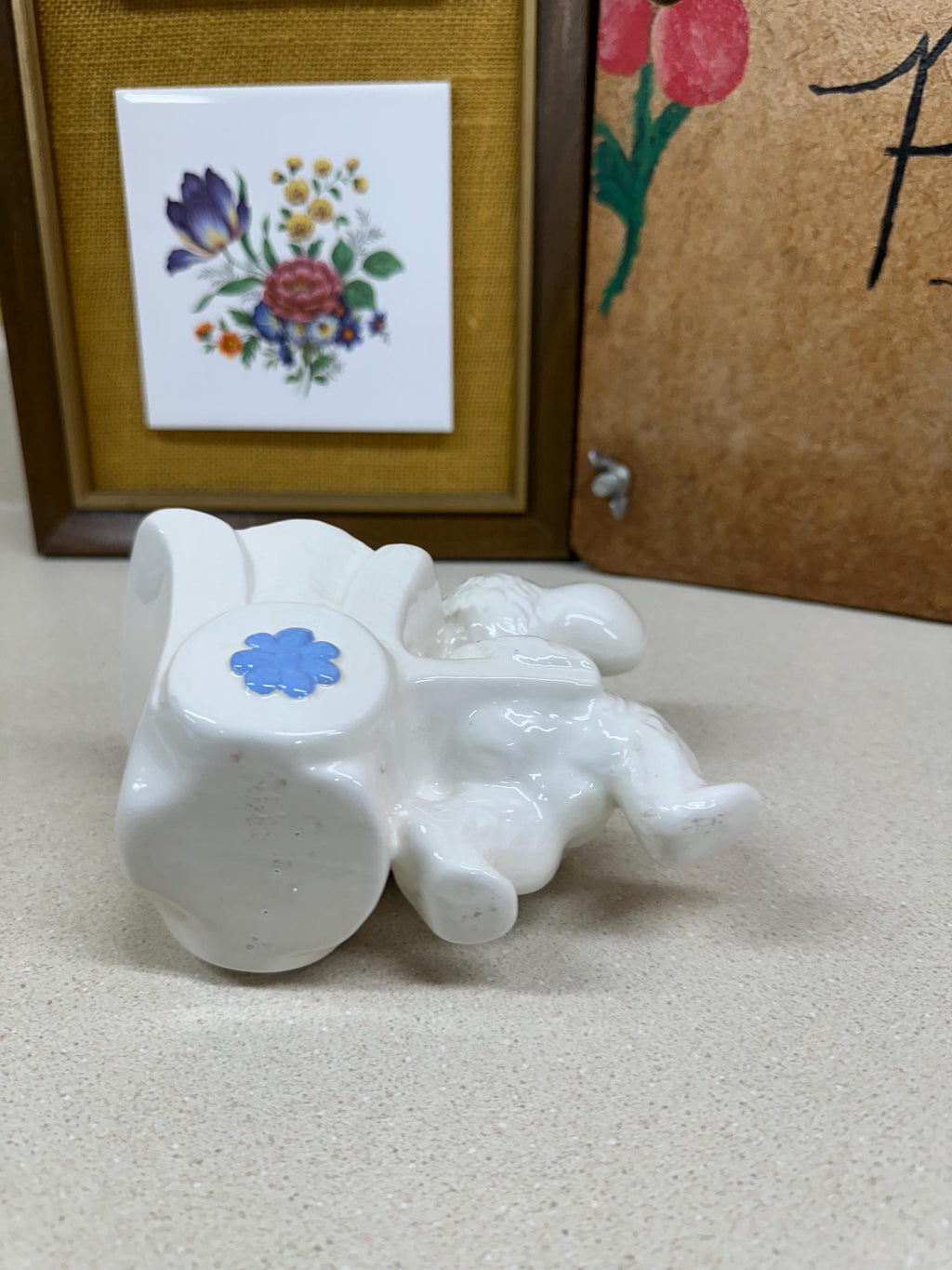 Vintage Blue Bear Pottery Planter: USA Wheelbarrow Plant Vessel