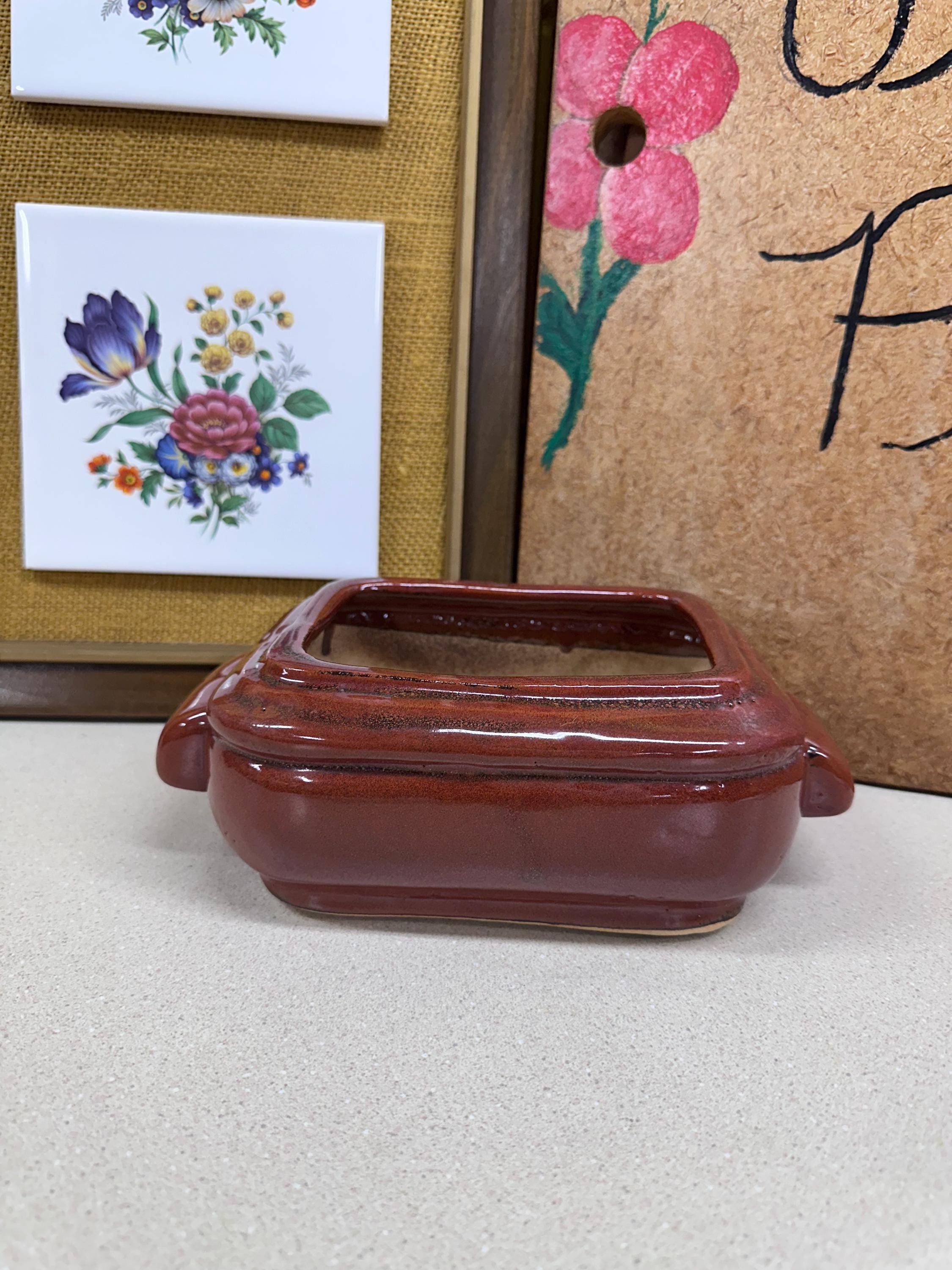 Vintage Planter Pot Succulents Plant Vessels Natural Dark Brownish Brick Red