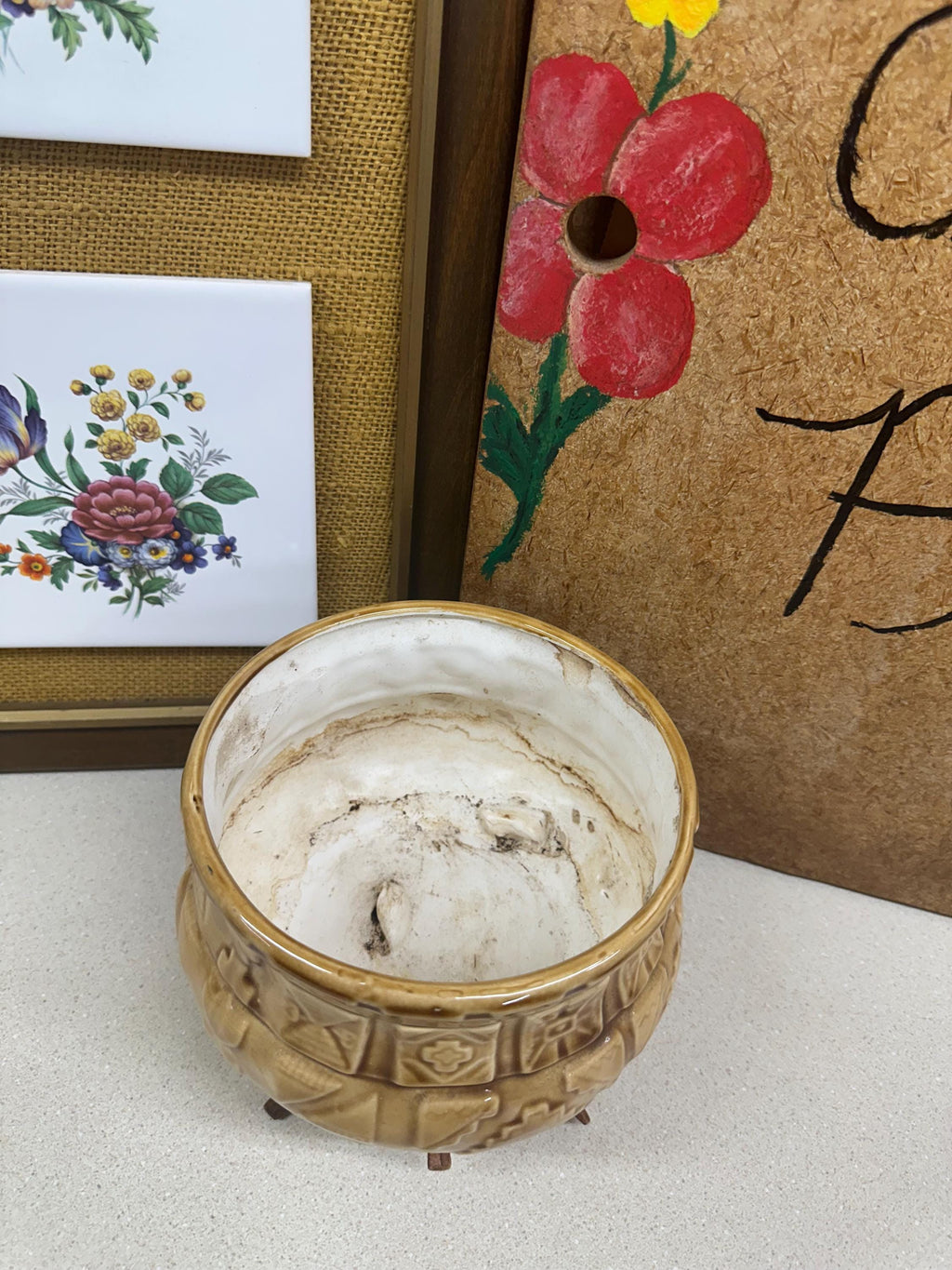 Vintage Planter/ Pot/ Plants/ Tan/ Natural/ Succulents/ Plant Vessel/ Retro/ Native American Print