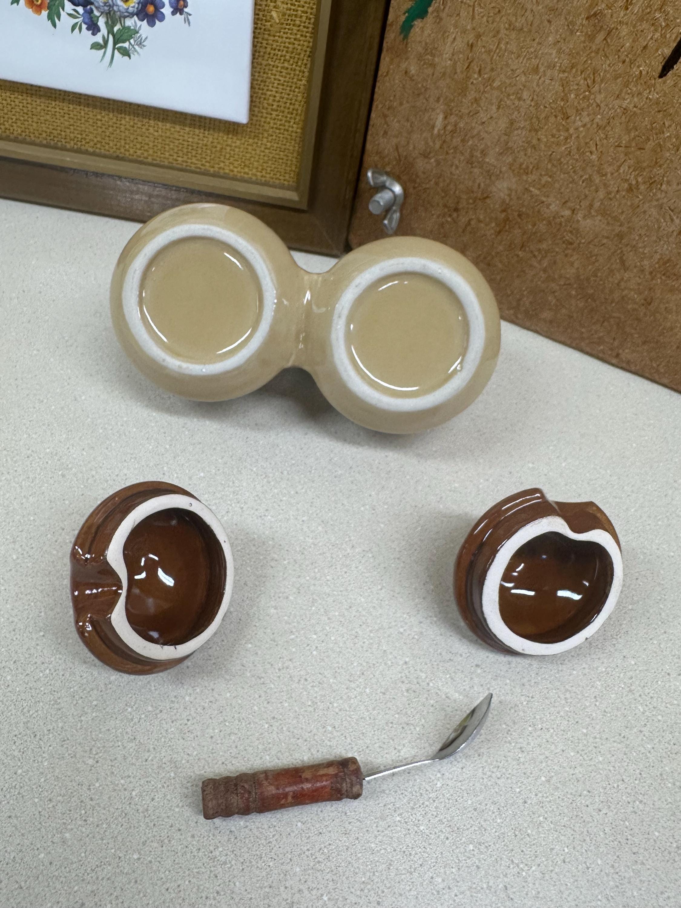 Vintage Sugar Bowls: Serving Dish Wood Spoon, Trinket Holder