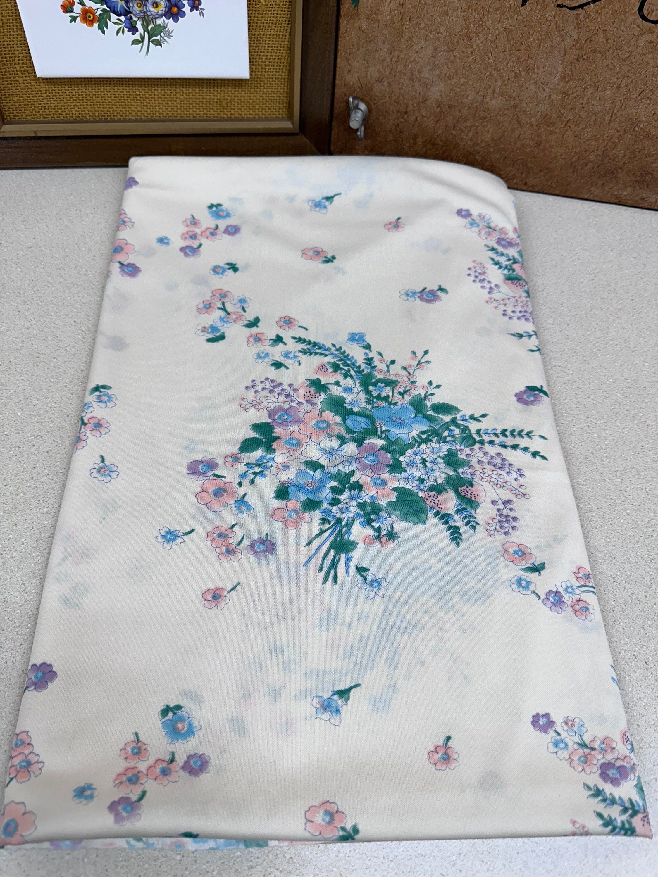 Vintage Fabric Material Textiles Floral Stretchy Pink Purple Aqua Blue 62 x 68 Inches