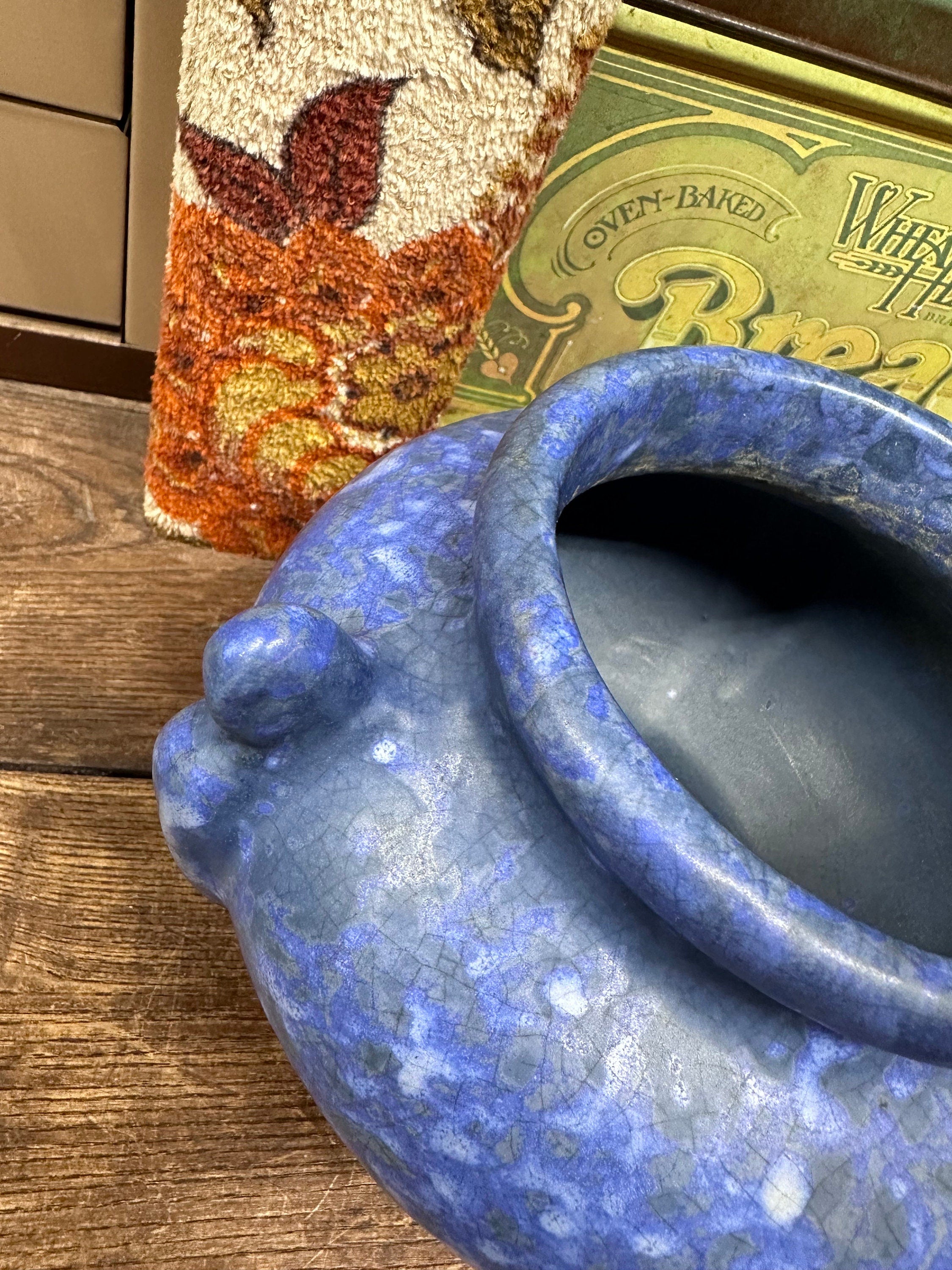 Vintage Planter Pot Blue Heavy Crock Brush McCoy Periwinkle Blue USA