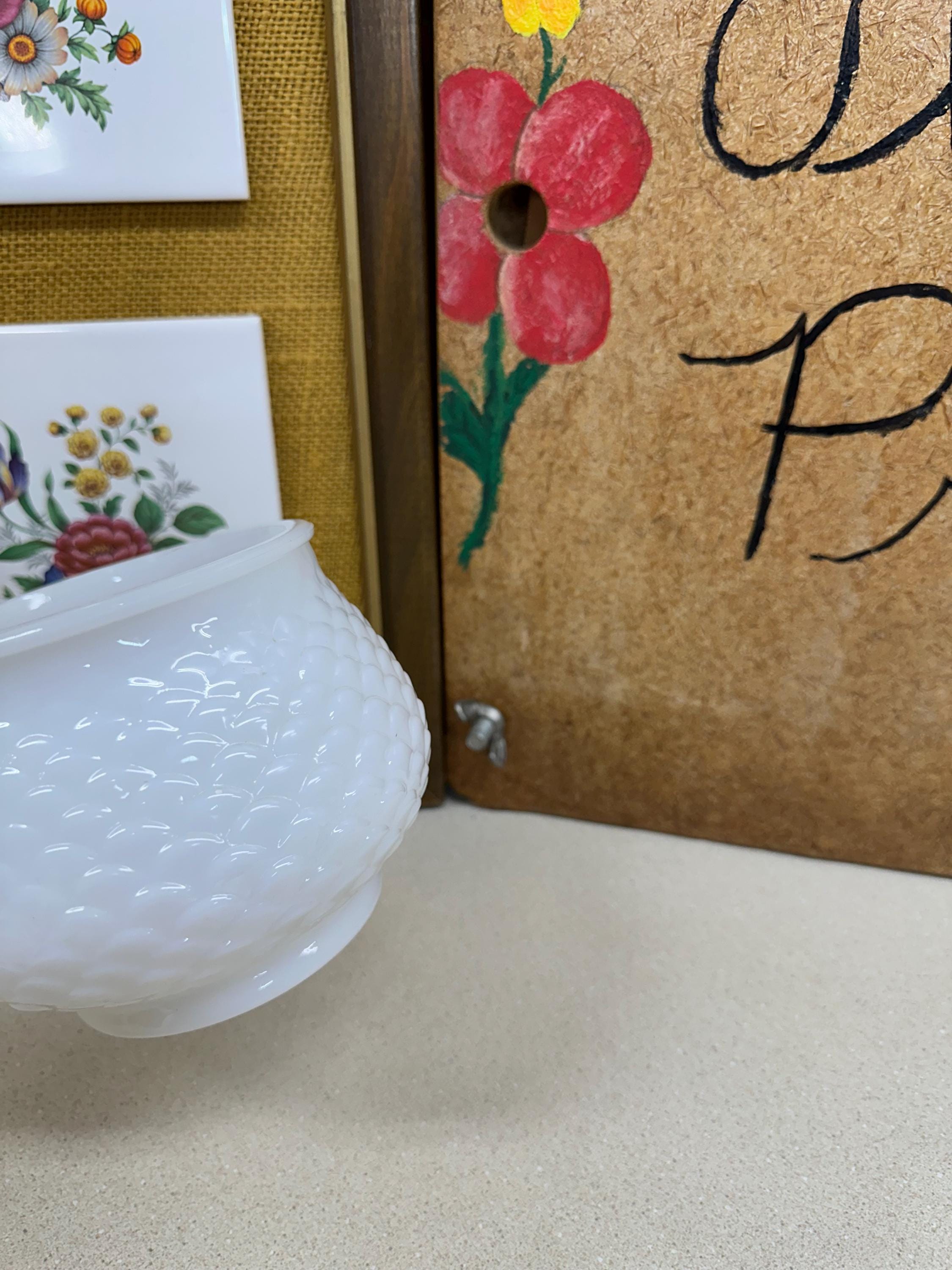 Vintage Planter White Milk Glass Vase Fish Scale Pattern Dish USA Made EO Brody