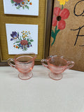 Vintage Creamer & Sugar Bowl Pink Rose Glass Cream and Sugar Set of 2