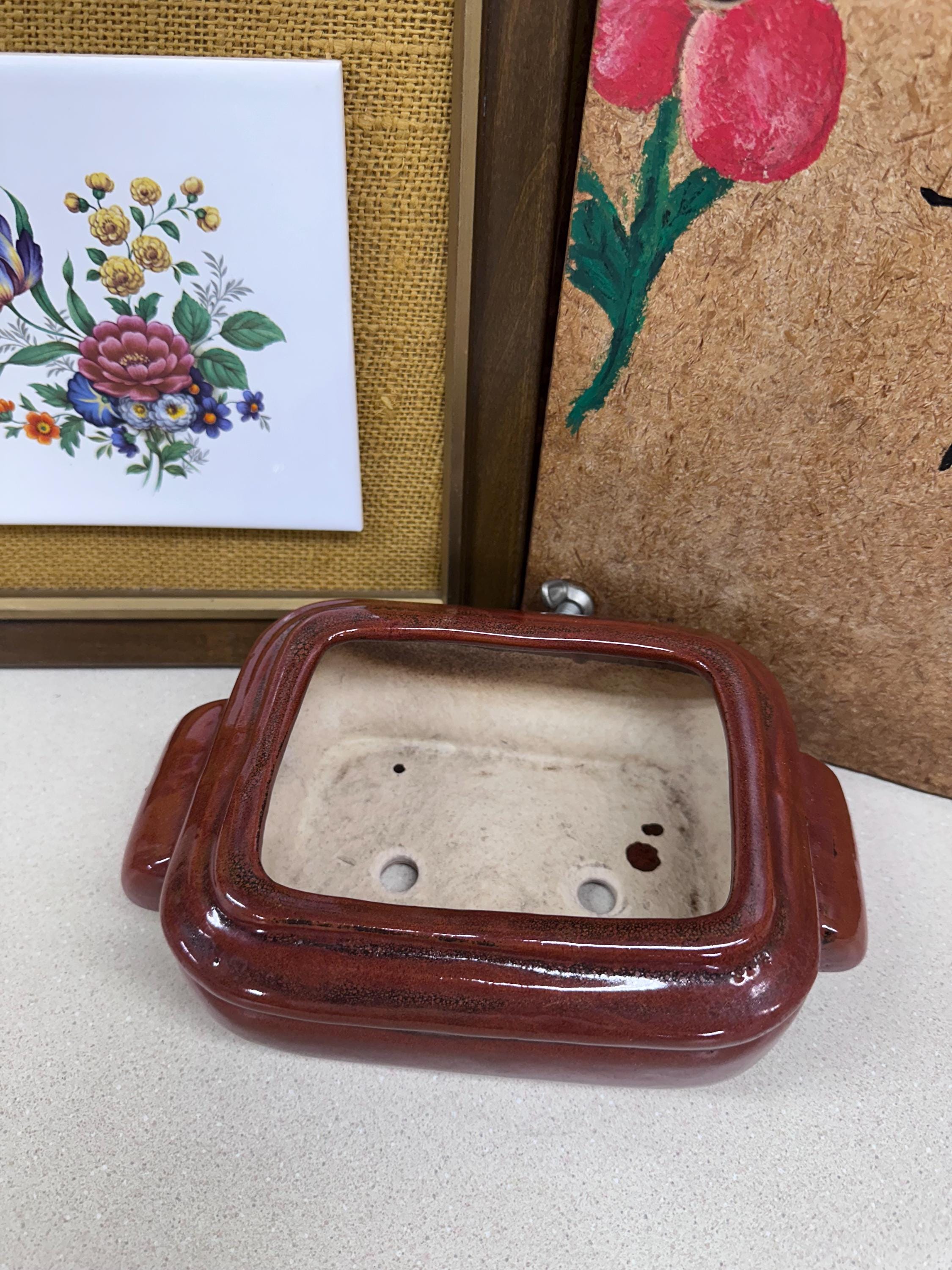 Vintage Planter Pot Succulents Plant Vessels Natural Dark Brownish Brick Red