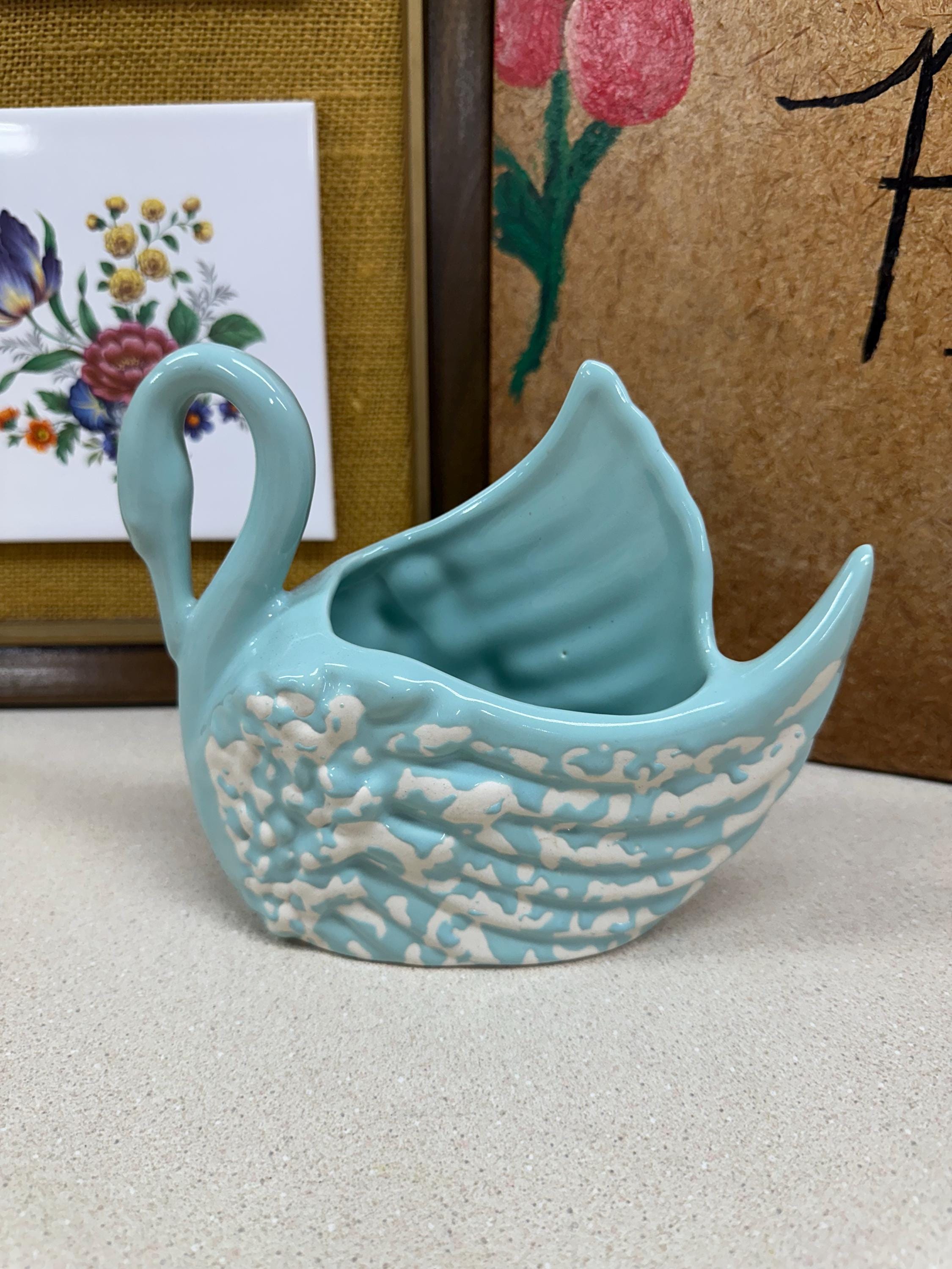 Vintage Swan Planters Pots Blue Light Blue Turquoise