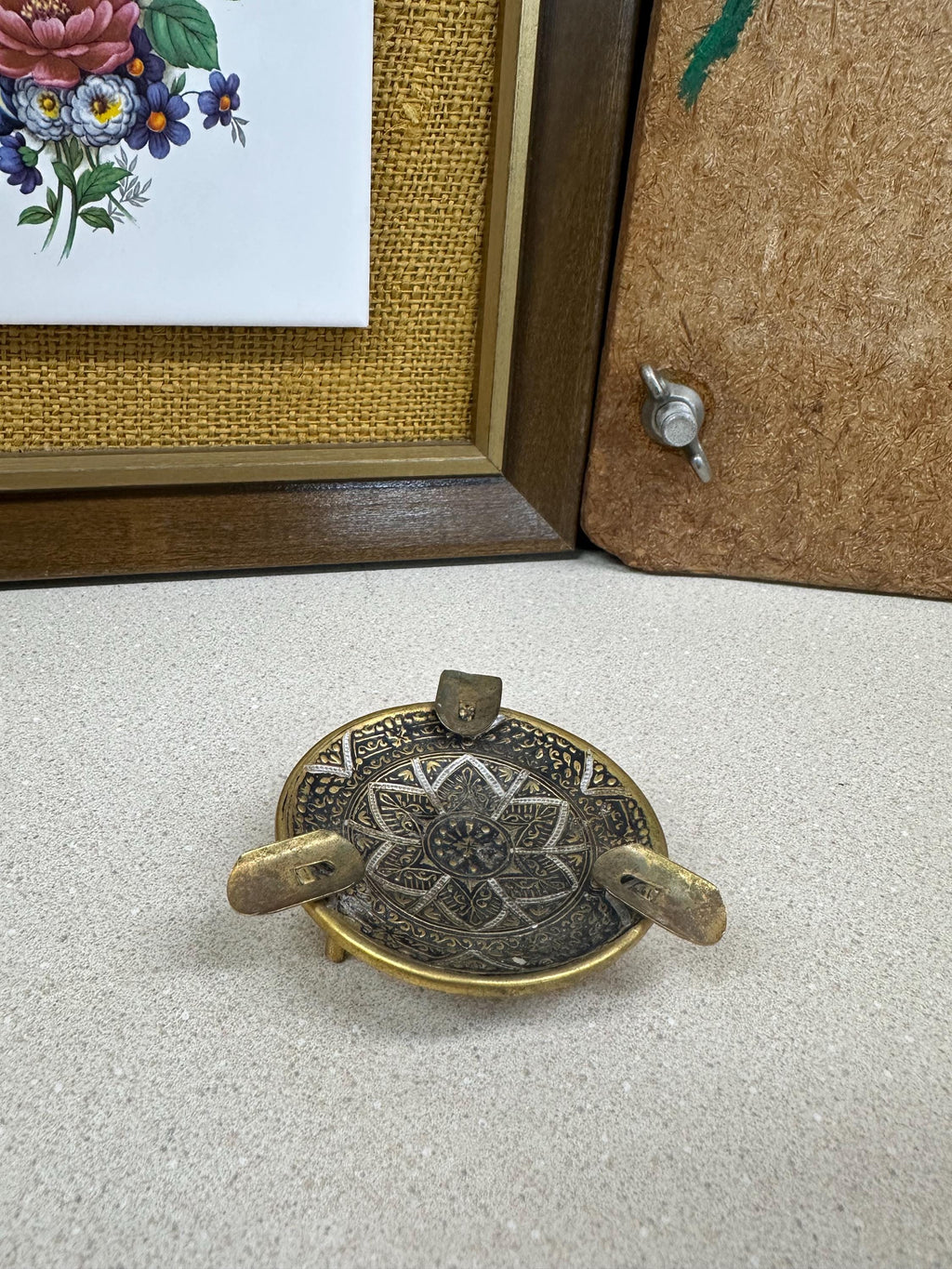 Vintage Ashtray Incense Burner Damascene Metal Gold Plate Special Occasions Trinket Dish