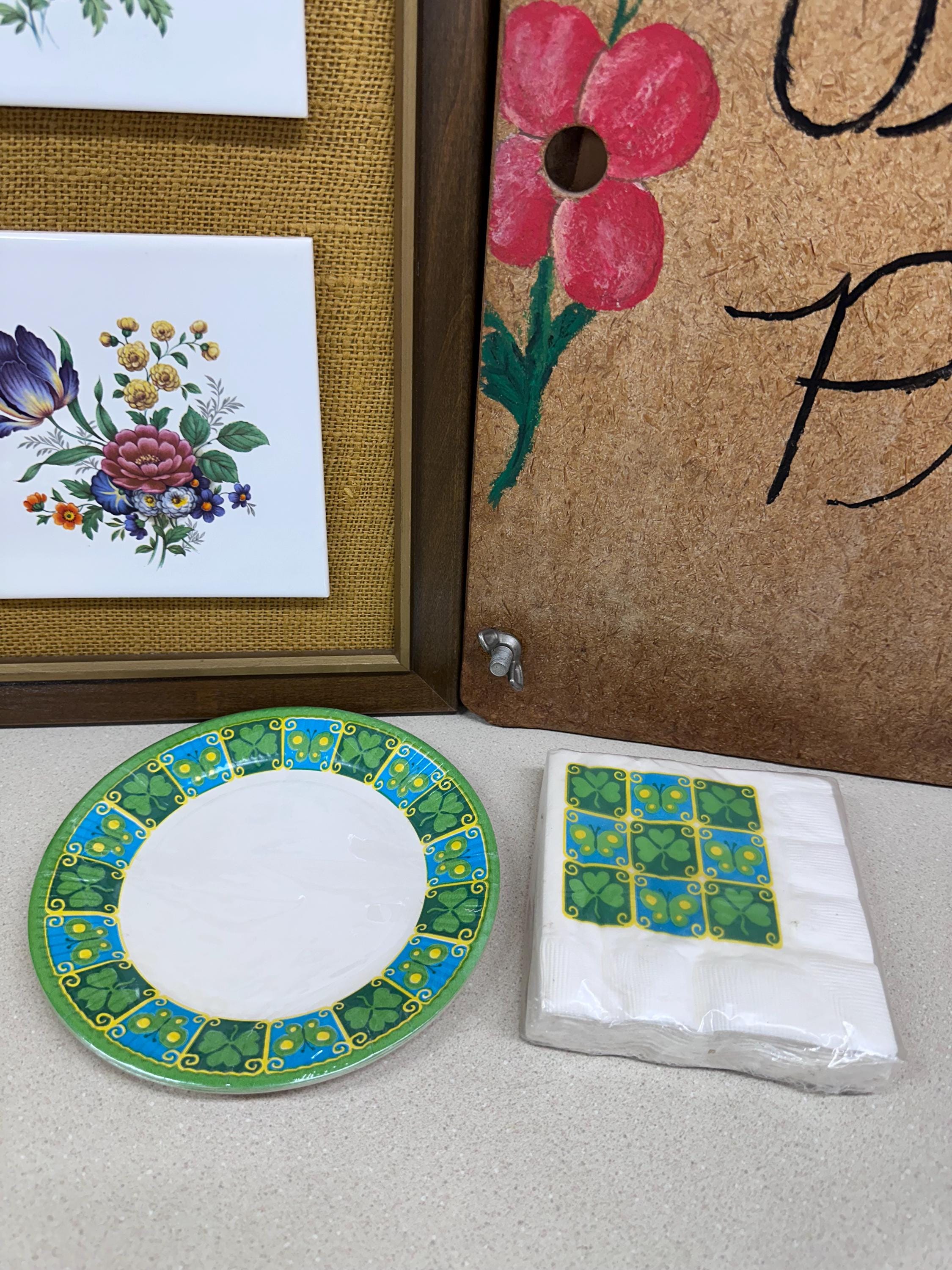 Vintage Flower Power Paper Plates & Napkins: Retro Party Decor - Set of 7