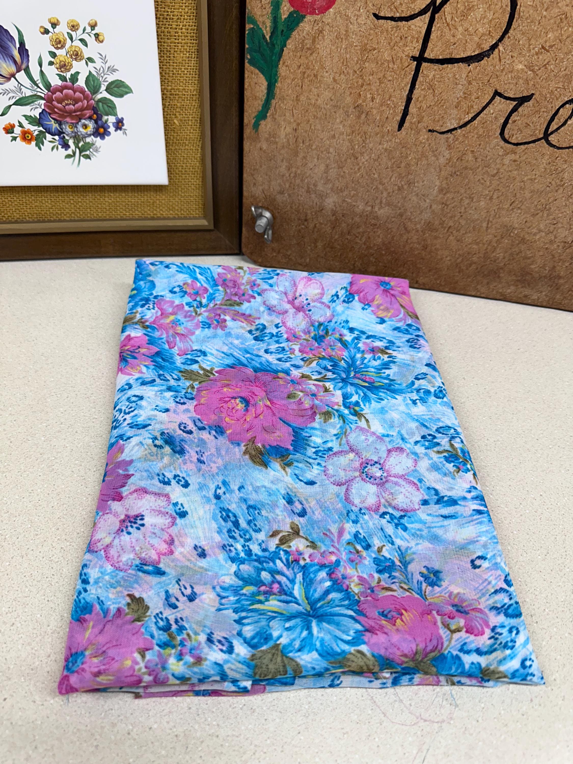 Vintage Floral Fabric: Silky Sheer Blue Pink Textiles (42x80 inches)