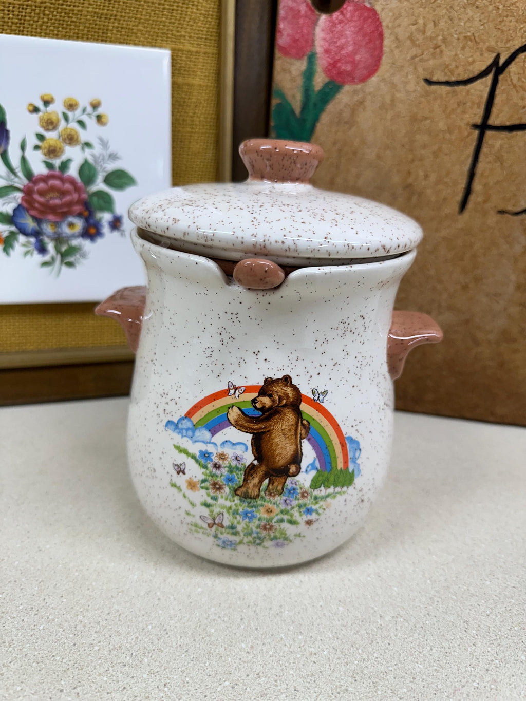 Vintage Pot with Lid and Strainer Bear Rainbow Unique Vintage