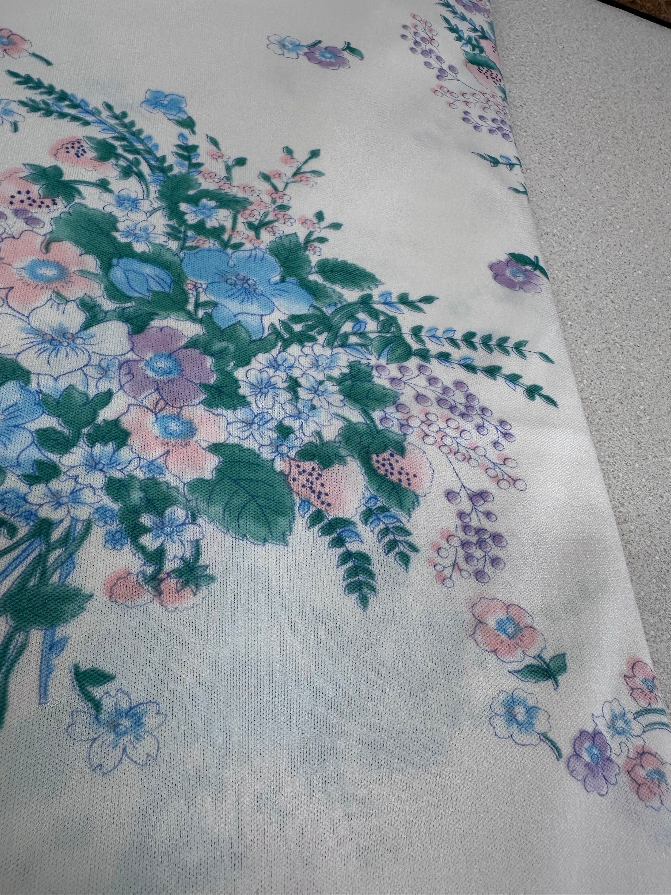 Vintage Fabric Material Textiles Floral Stretchy Pink Purple Aqua Blue 62 x 68 Inches