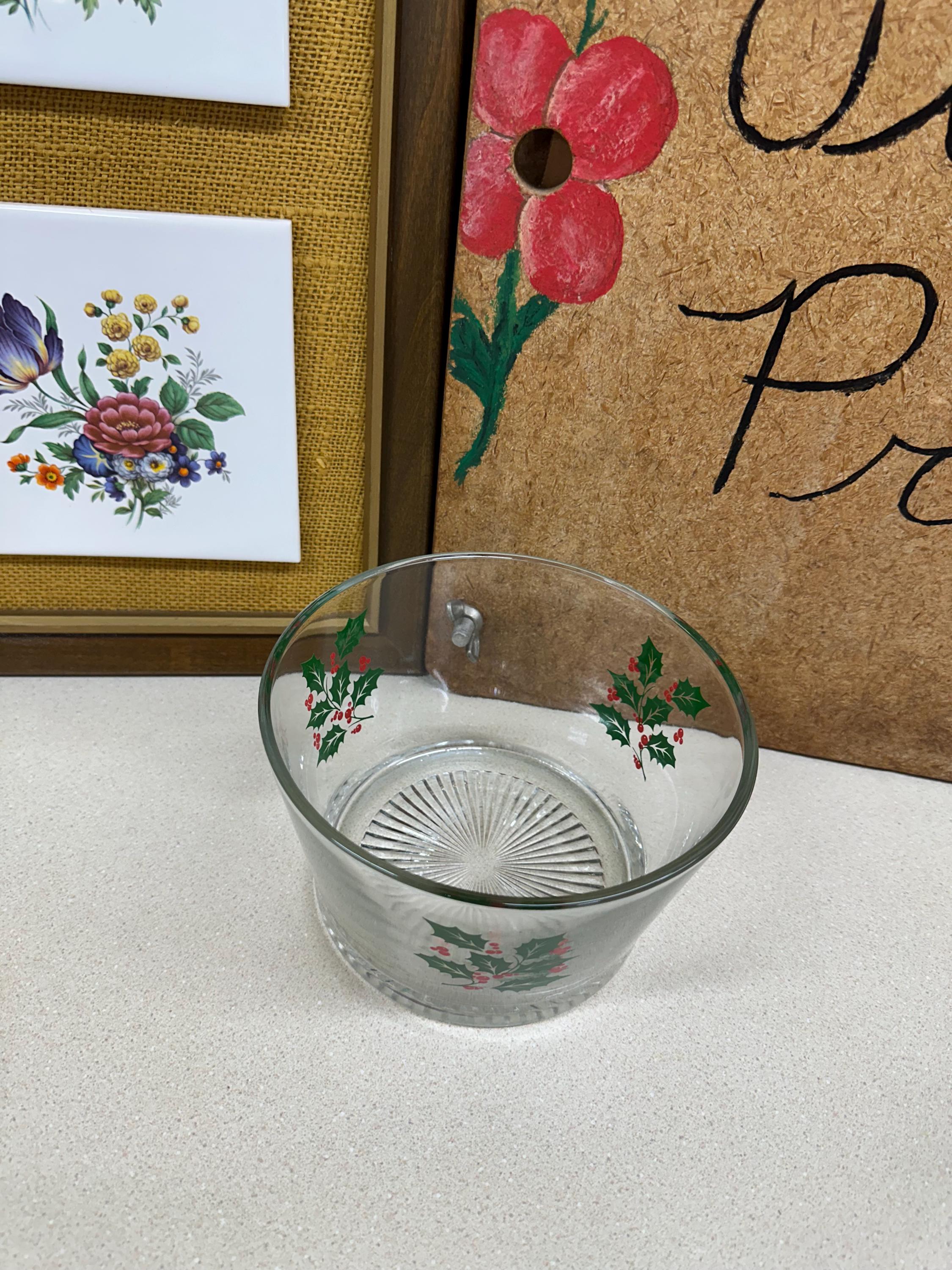 Vintage Ice Bucket Holly Berries Christmas Decor Holiday Decor Barware USA