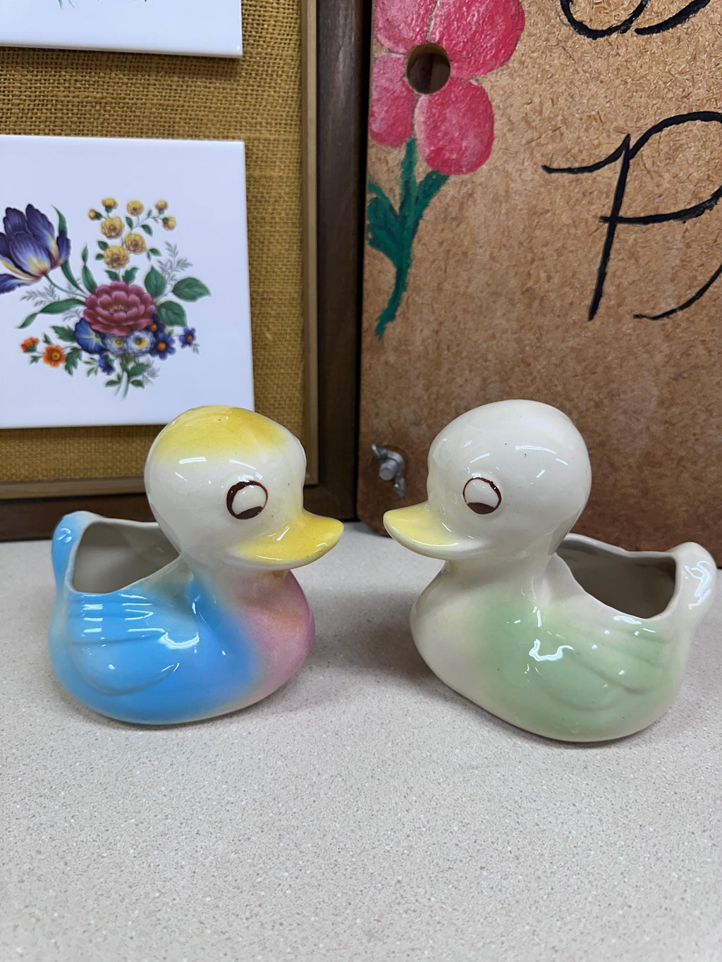 Vintage Planters Pots Ducks Set of 2 Plant Vessel USA Pottery