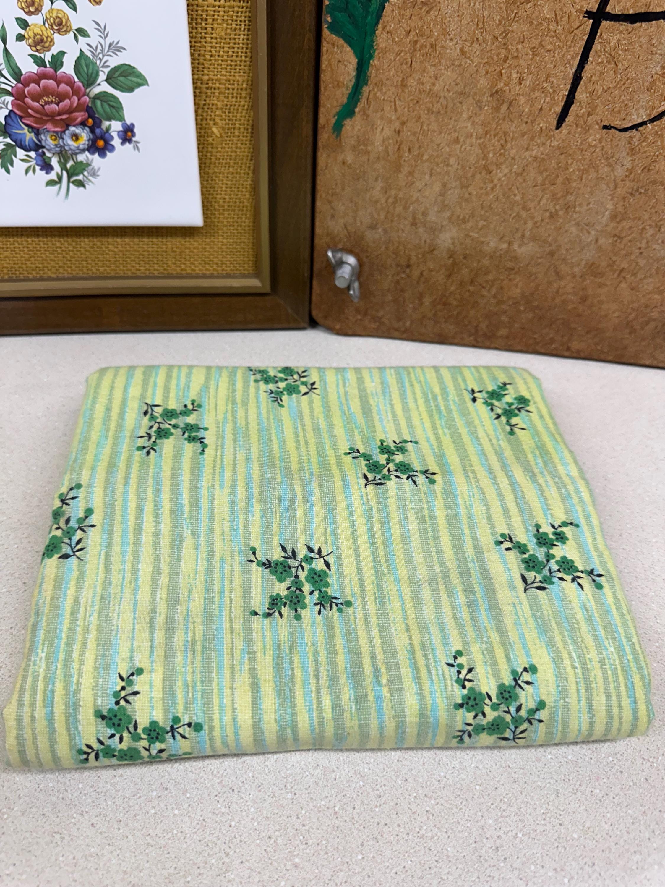 Vintage Floral Fabric: Blue Green Flannel Feel (162 x 84 Inches