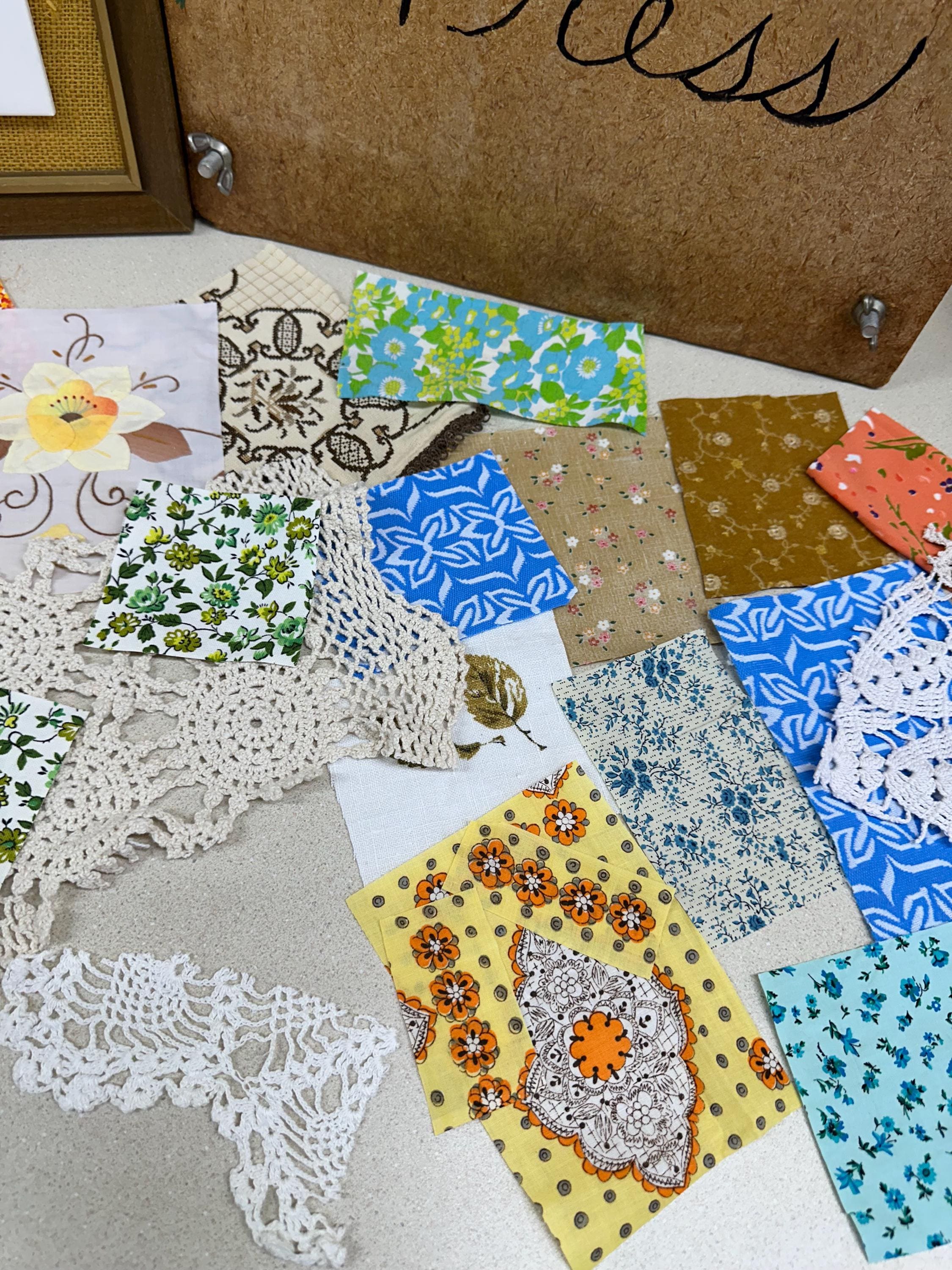 Vintage Fabric Scrap Bundle: 25+ Small Pieces for Crafts