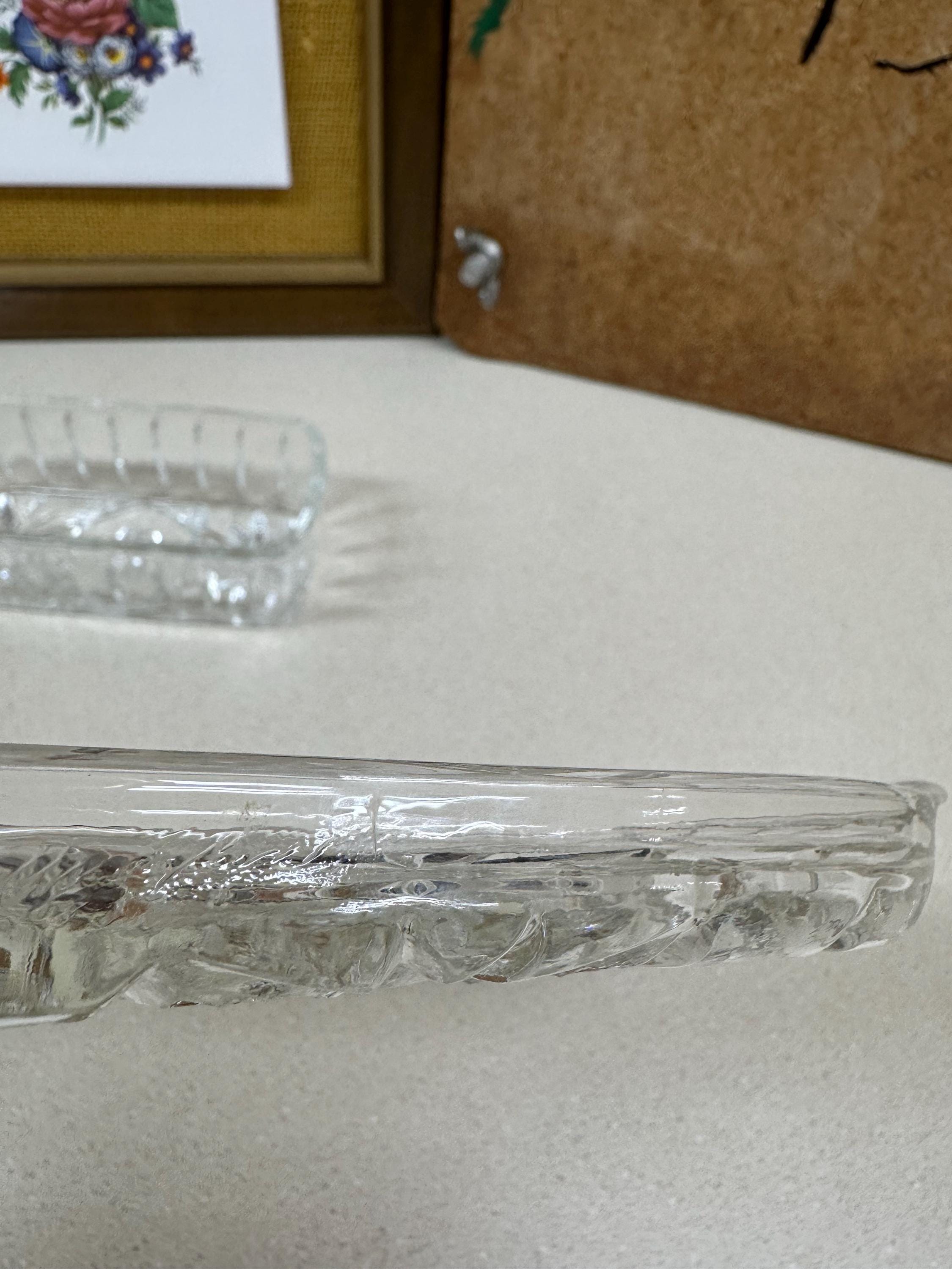 Vintage Butter Dish Clear Glass Cut Glass Star of David Pattern USA