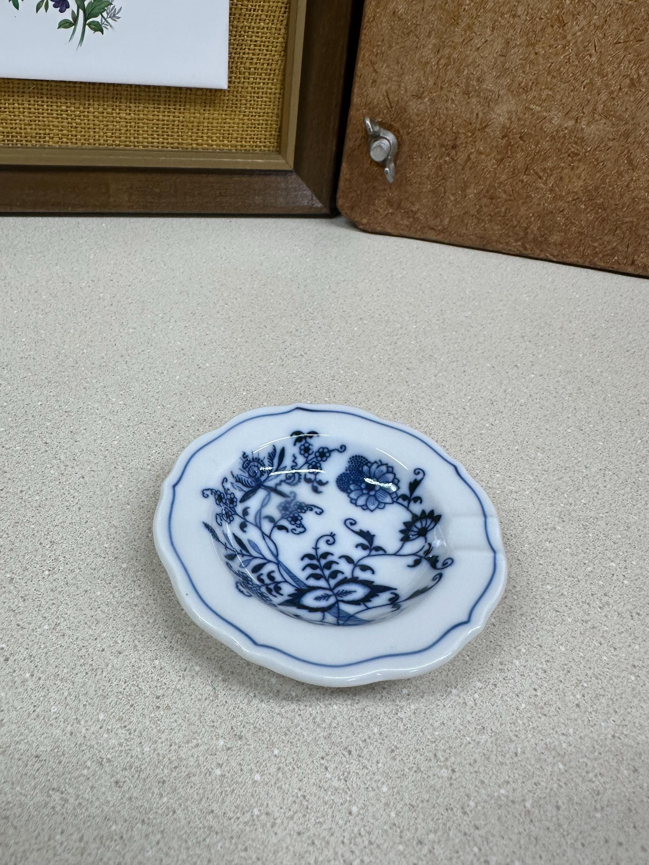 Vintage Ashtray Blue Danube Cobalt Blue and White Flowers Floral Decor Trinket Dish