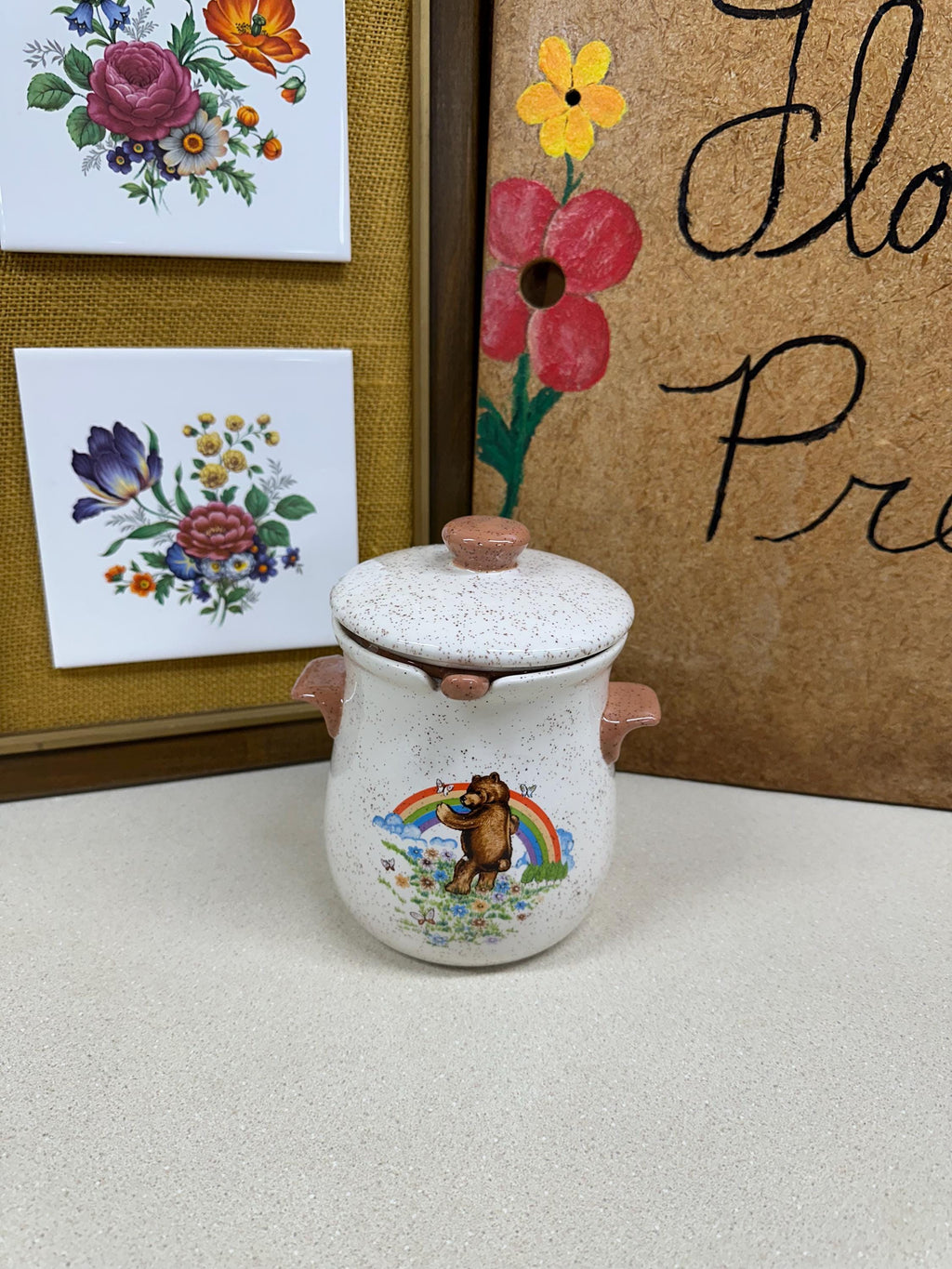 Vintage Pot with Lid and Strainer Bear Rainbow Unique Vintage