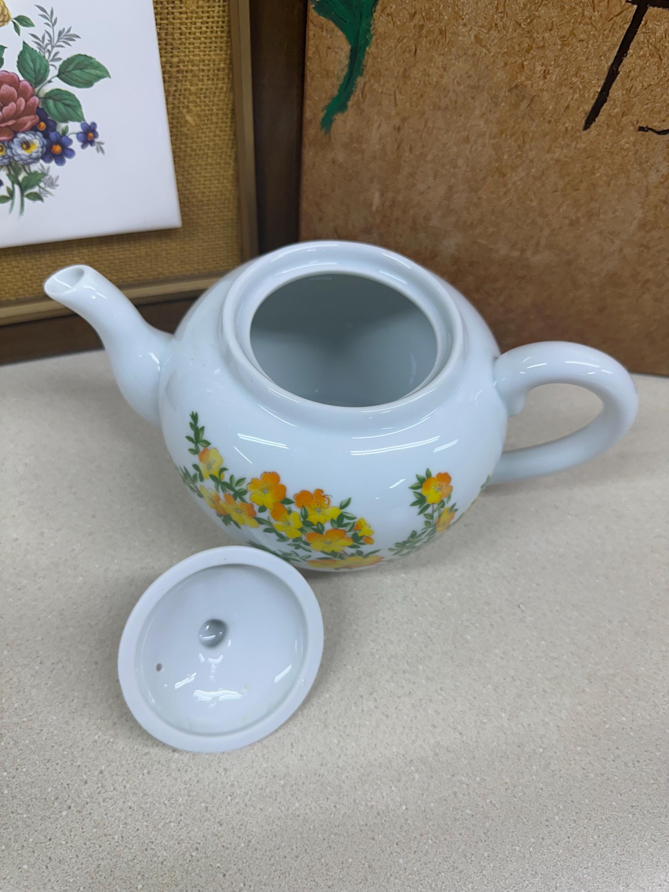 Vintage Teapot: Tea Kettle, Toscany Japan Yellow Orange Floral Kettle