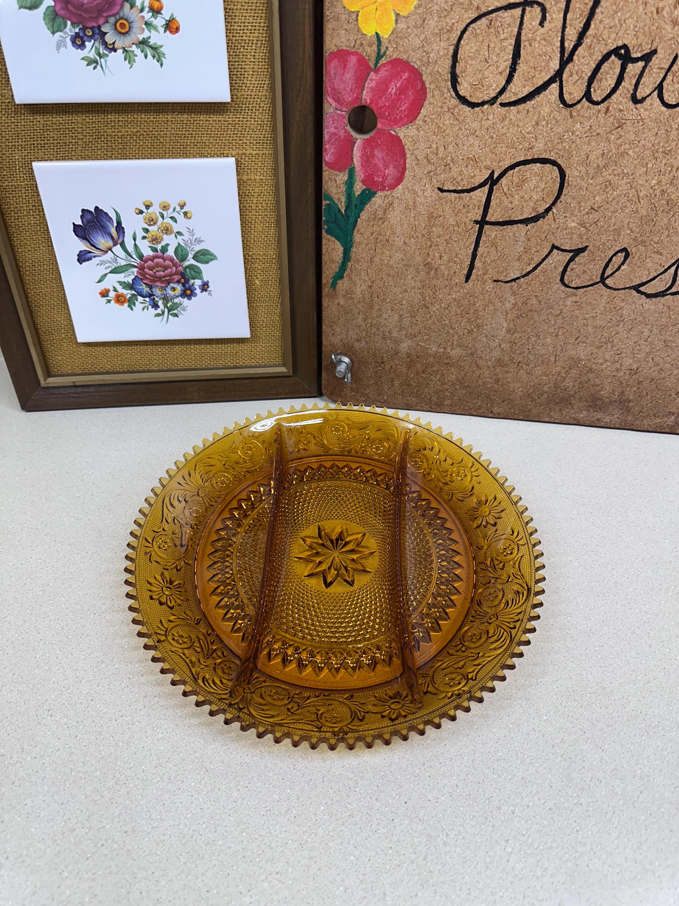 Vintage Platter Divided Dish Serving Amber Indiana Glass Co USA Tiera CottageCore Farmhouse Decor