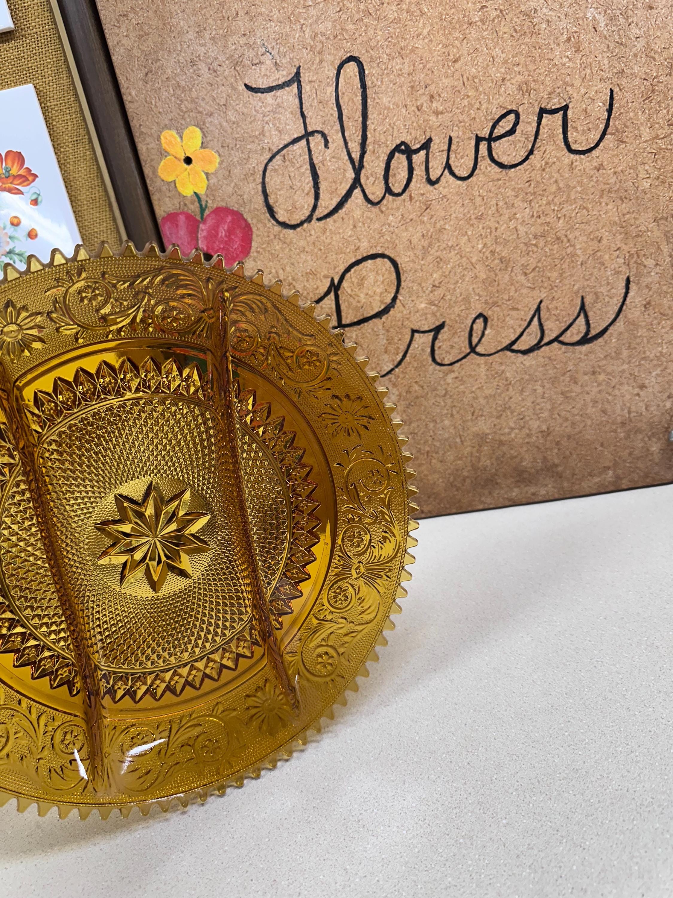 Vintage Platter Divided Dish Serving Amber Indiana Glass Co USA Tiera CottageCore Farmhouse Decor