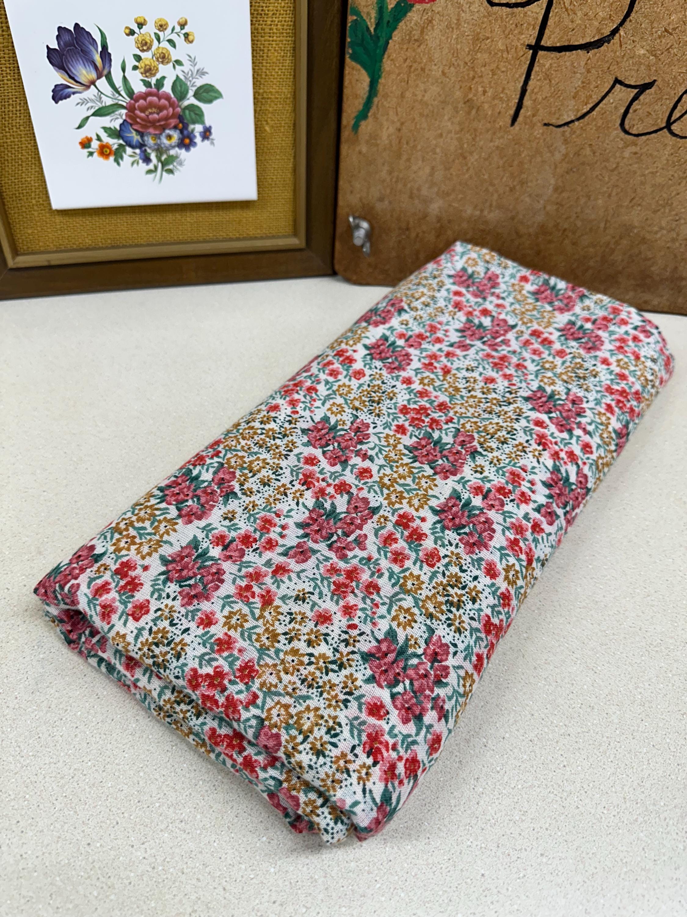 Vintage Fabric Material Textiles Floral Pink Green Brown 60 x 108 Inches