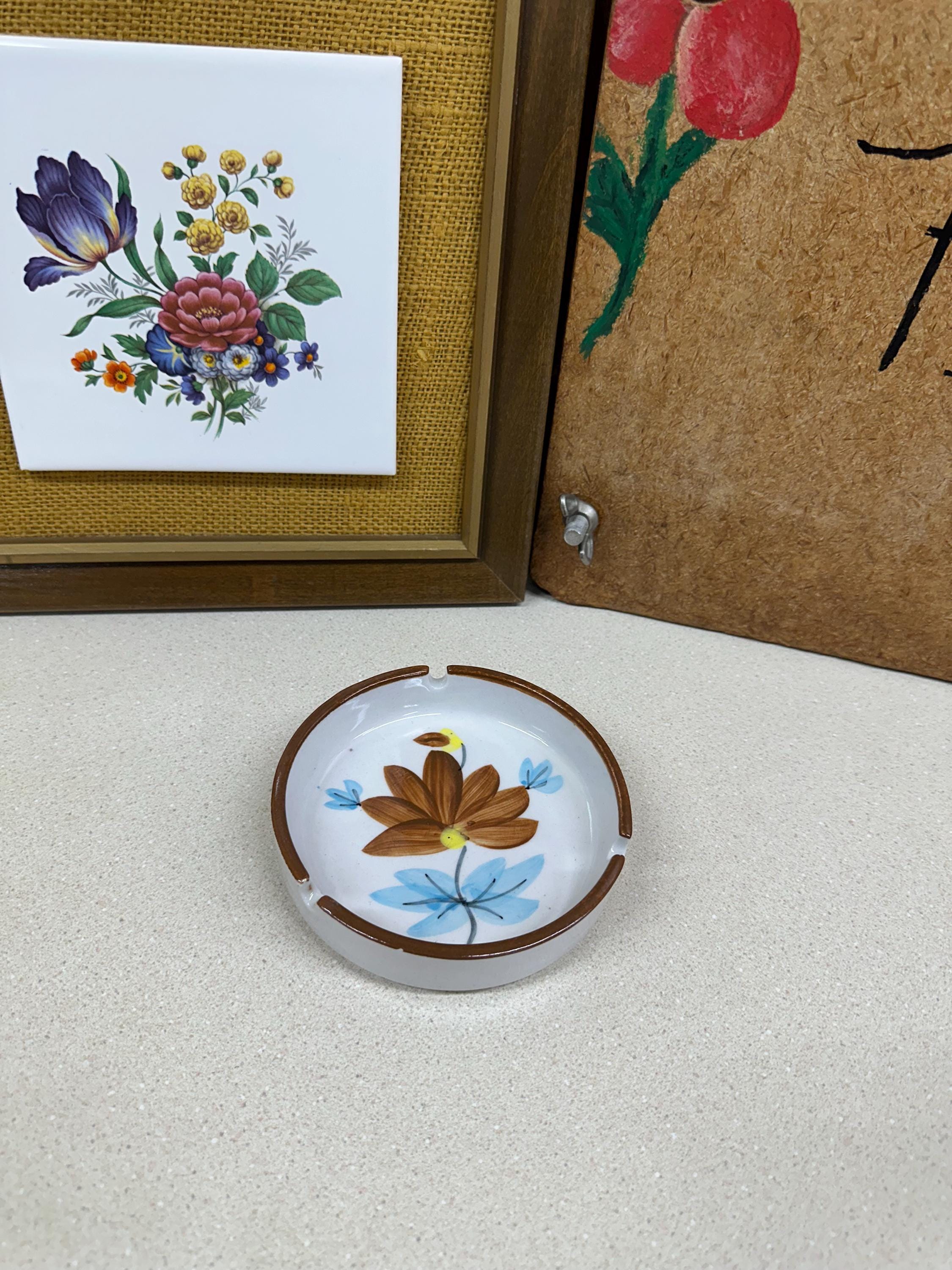 Vintage Ashtray Flowers Floral Decor Coastal Colors Japan Stoneware