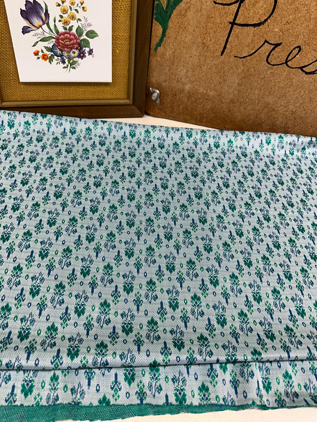 Vintage Fabric Material Vintage Textiles Blue Green Retro Design Stretchy