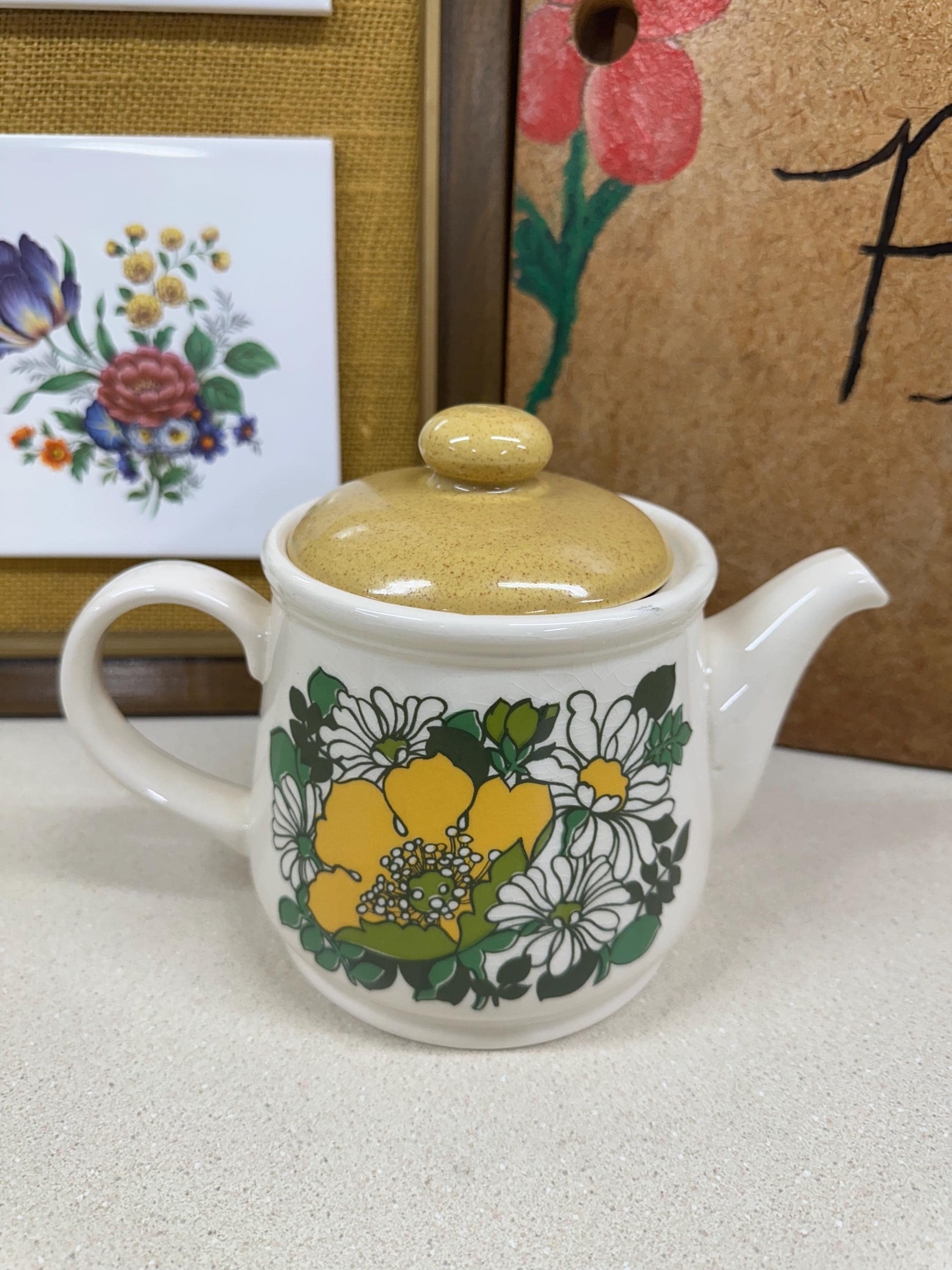 Vintage Sadler Teapot: Staffordshire England Yellow Floral Kettle
