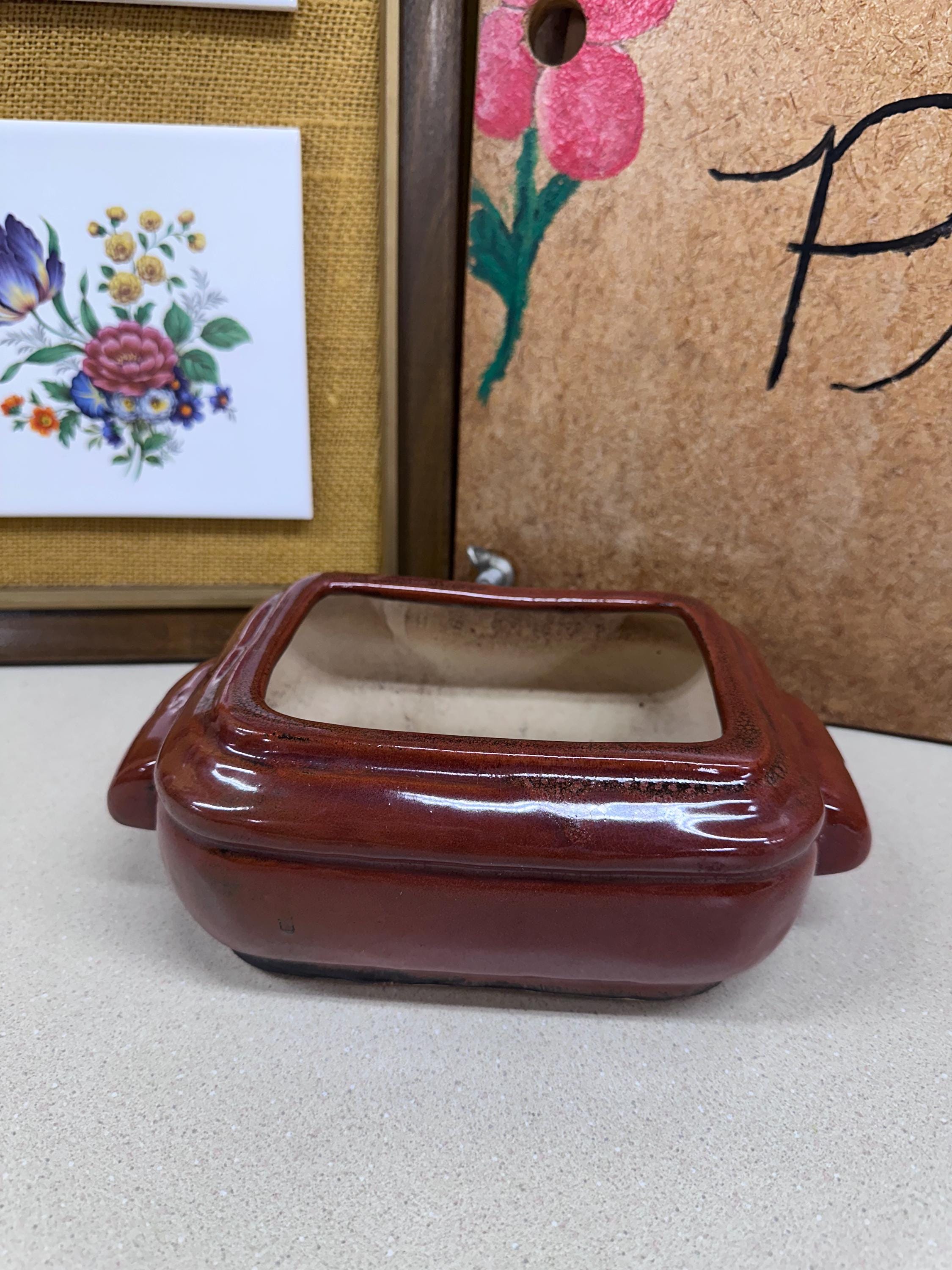 Vintage Planter Pot Succulents Plant Vessels Natural Dark Brownish Brick Red