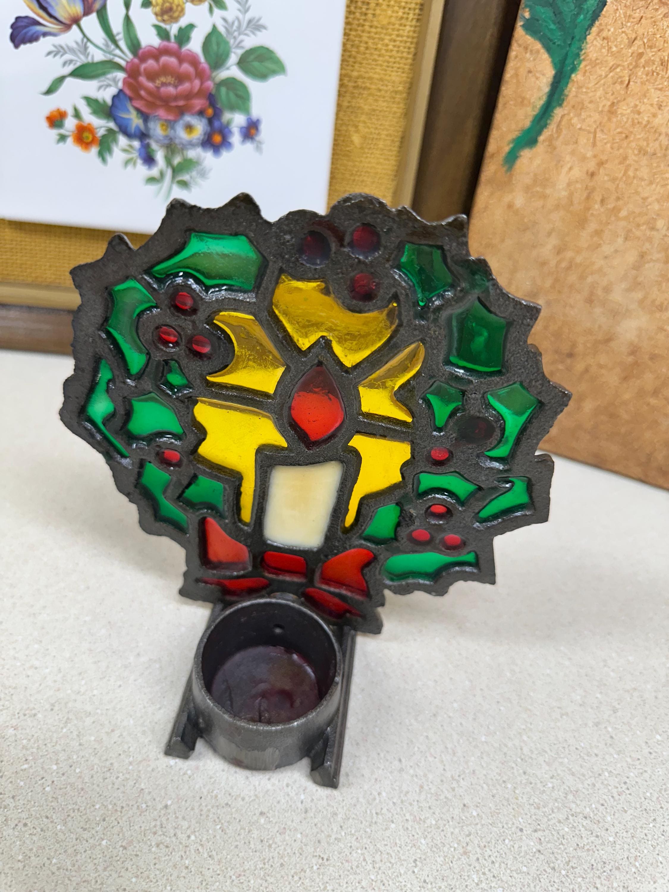 Vintage Poinsettia Candle Holder: Retro Christmas Tablescape Decor