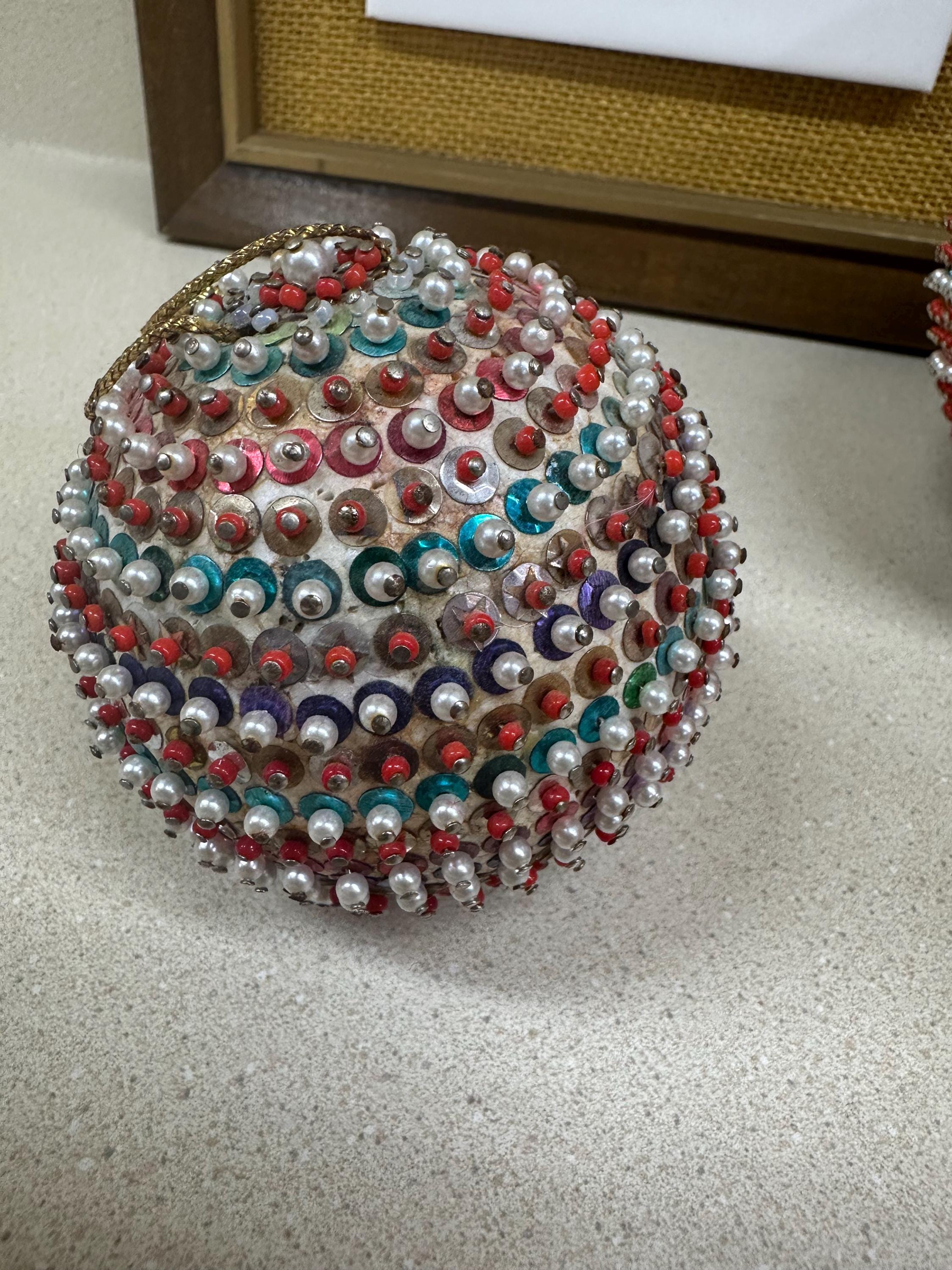 Vintage Christmas Ornaments: Push Pin, Beads & Sequins - Set of 5